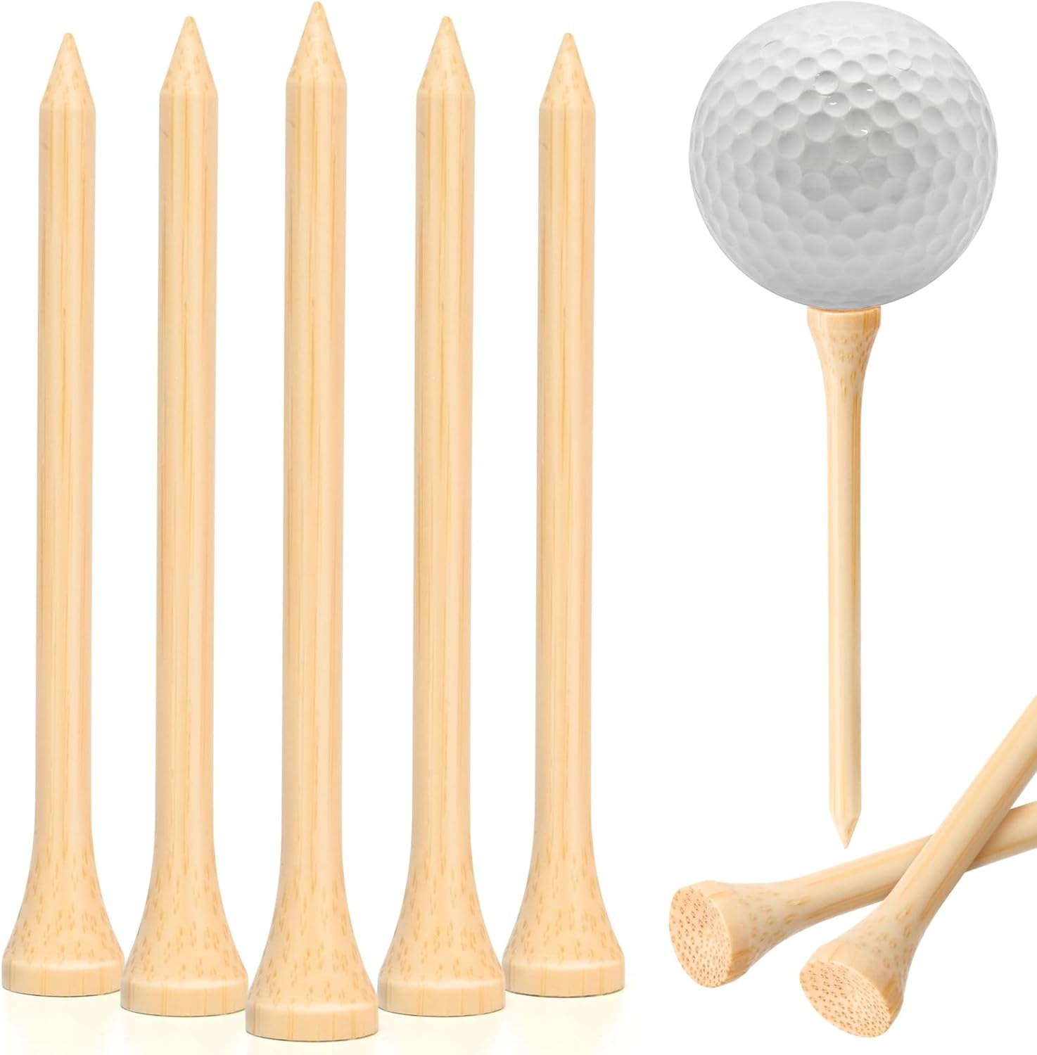 Golf Tees, 100 Packs of 3-1/4 Inch Professional Natural Bamboo Golfing Tees, Durable & Stable Professional Tee System, Reducing Friction & Side Spin