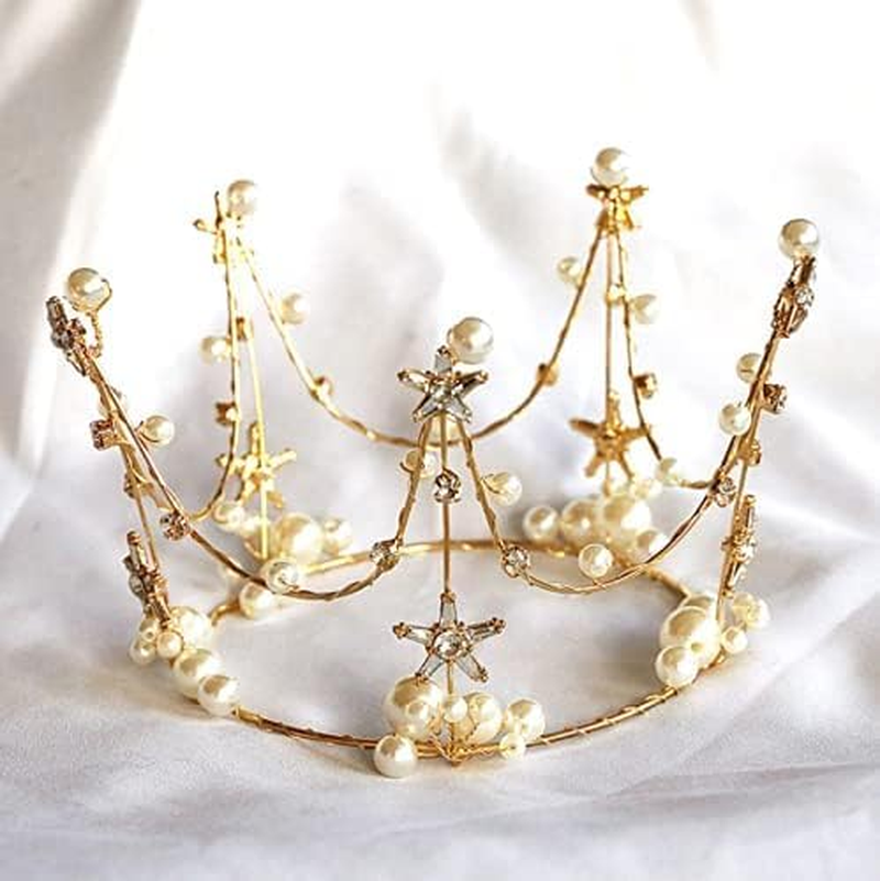 Metal Pearl Crown Cake Topper Tiara Hair Ornament Birthday Party Supplies for Birthday Wedding Princess Theme Party Decor image number 1
