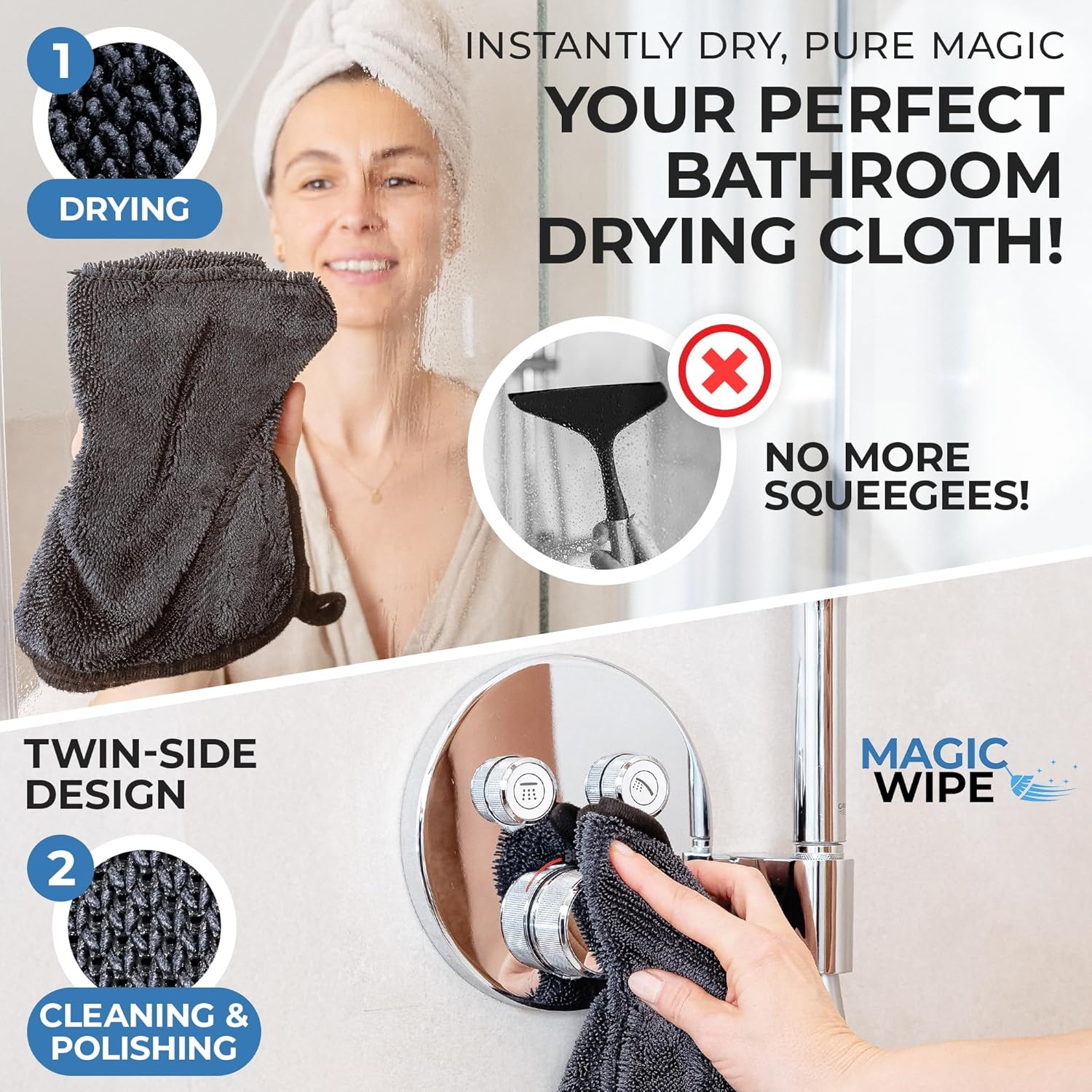 MAGIC WIPE&reg; Bathroom Drying Cloth XXL - 4 Pack 40 X 60 Cm Original All Purpose Microfibre Cleaning Cloth - Streak & Lint Free Cloth, Premium Quality Drying Towel for Bathrooms, Kitchen, Mirrors, Car image number 4