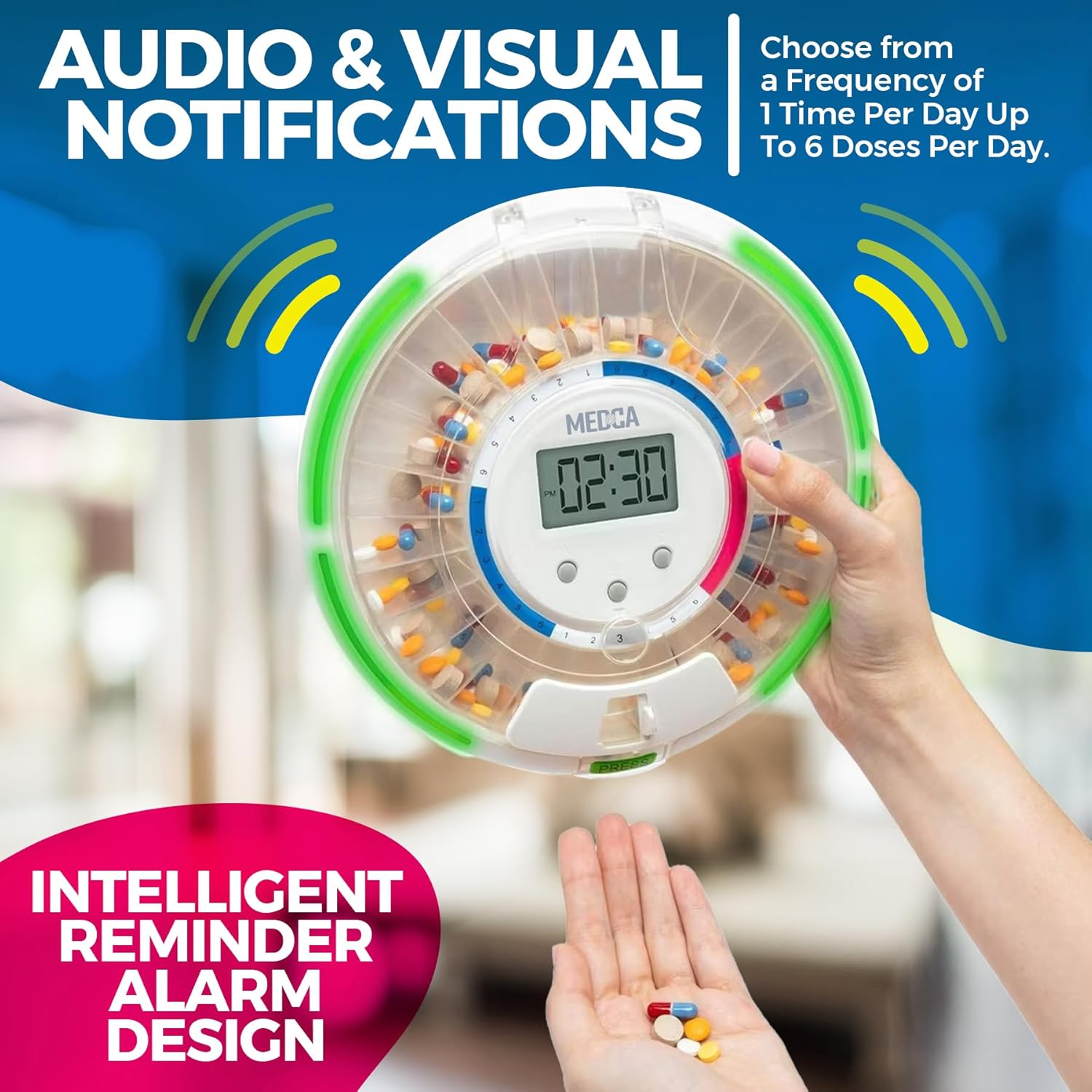 Automatic Pill Dispenser with 28-Day Electronic Medication Organizer - Lockable Key Pill Container with LCD Display, Light and Sound Reminder Alarm for Scheduled Medication for Seniors and Elderly image number 2