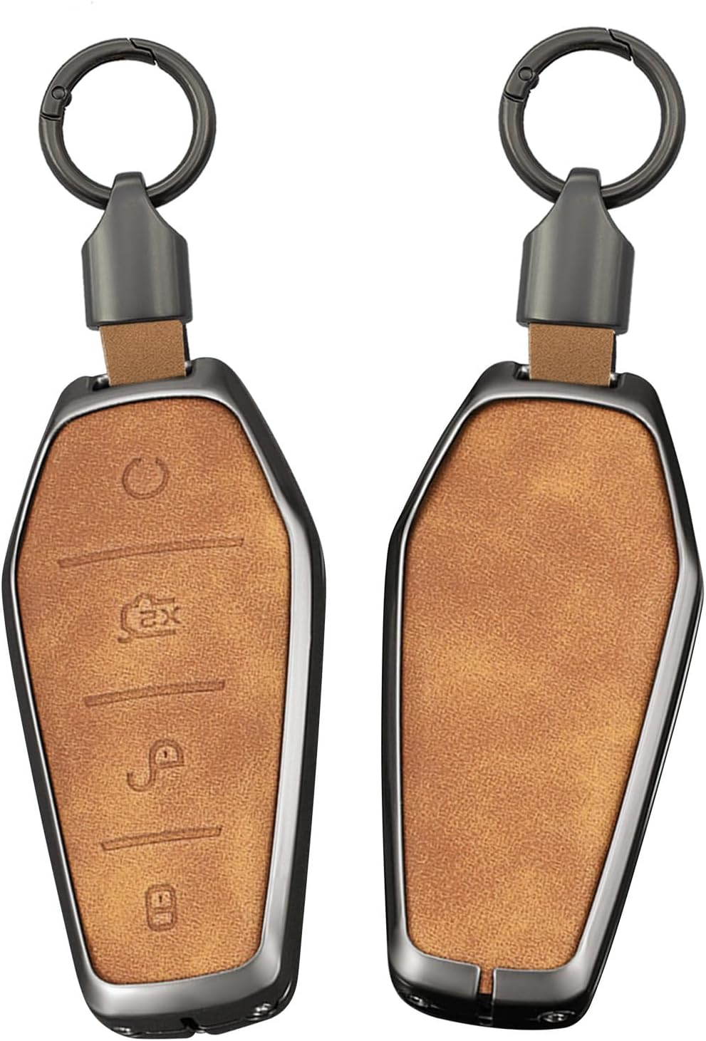 Ontto Metal Leather Key Fob Cover Fit for BYD Dolphin Atto 3 Seal Song plus Qin Tang E2 2021 2022 2023 2024 Smart Key Shell Case Keyring Key Holder Keychain Accessories 3 Buttons image number 3