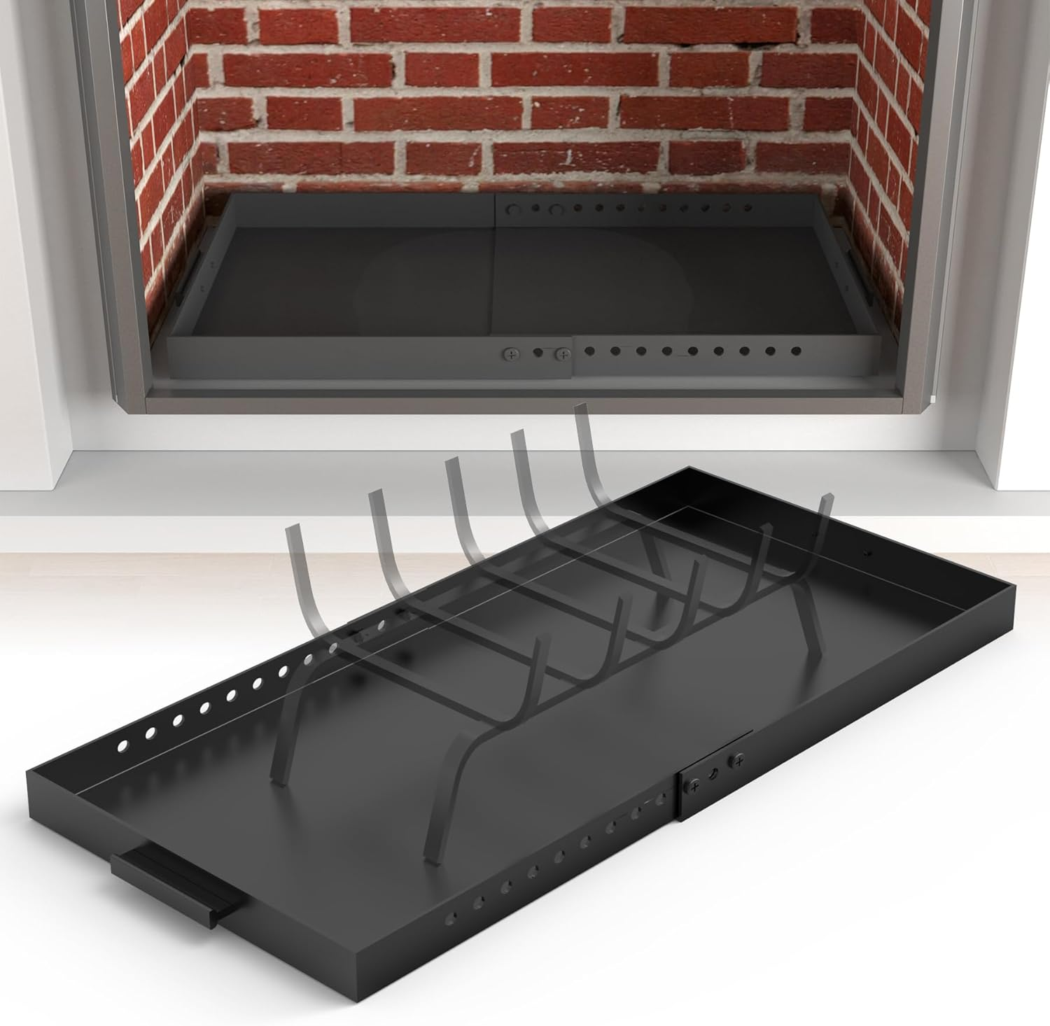 Air Jade Expandable Fireplace Tray, Galvanized Steel Ash Pan with Handles for Collecting Ash, Adjustable up to 31.5" X 15" Ember Holder Fireplace Pan, Black, Rectangle image number 3