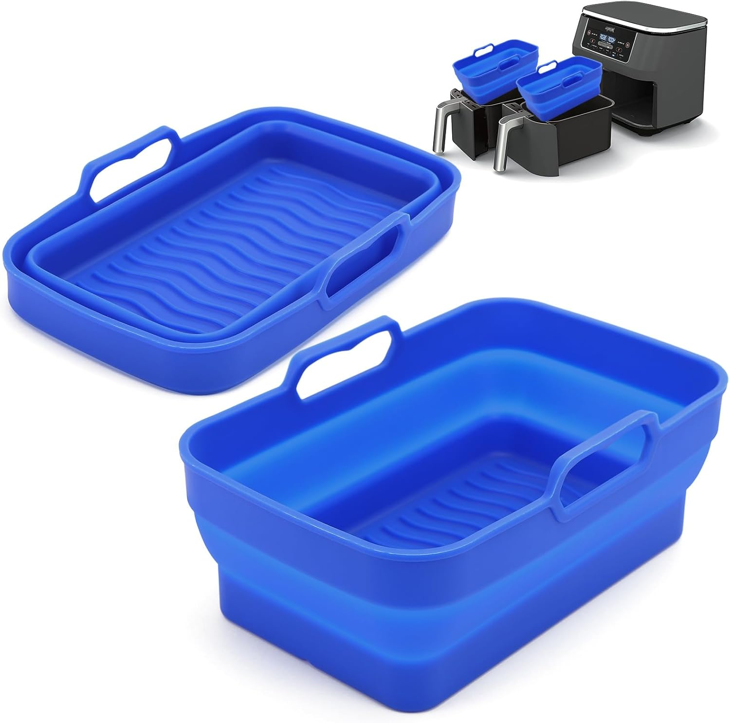 Ninja Dual Air Fryer Silicone Liners 2 Pack - Reusable Replacement Basket Bowl, Collapsible Baking Tray for Oven Microwave Accessories (Black)