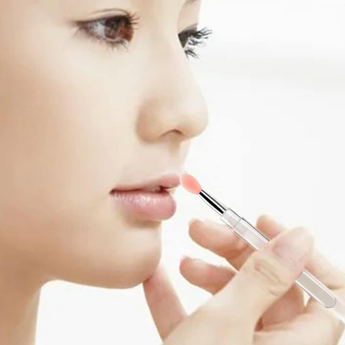 TEONEI Silicone Lip Brushes with Covers,Lipstick Lip Gloss Applicator Brushes,Makeup Beauty Brushes,6Pcs image number 6