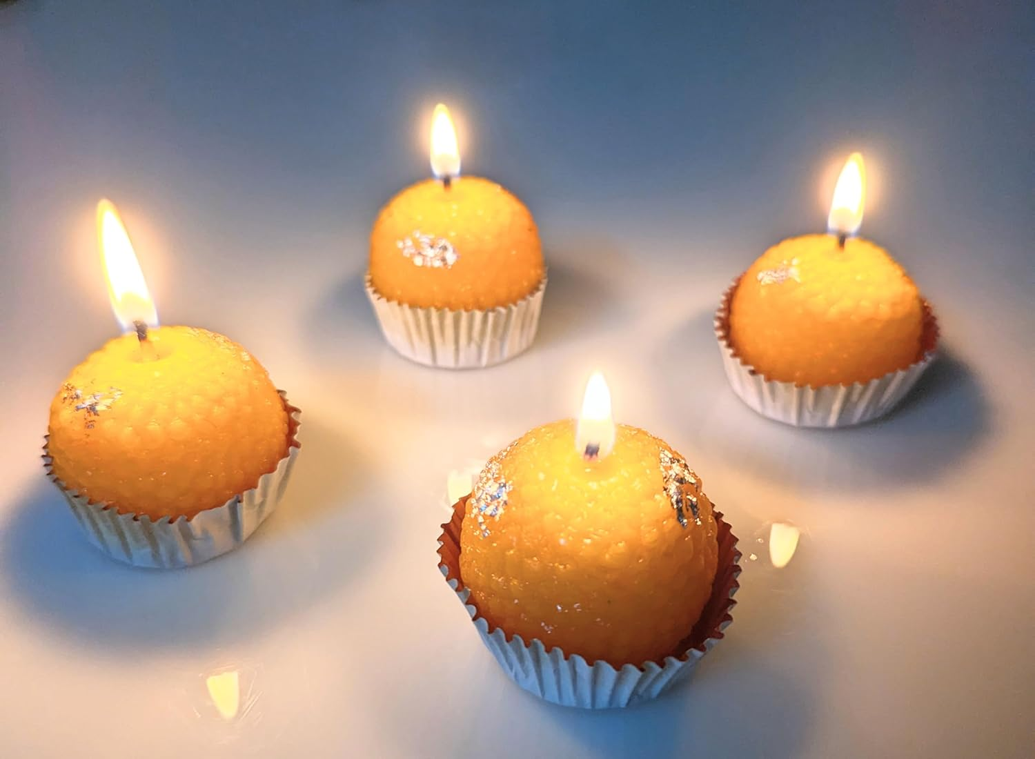 Decorative Laddoo Candles, Traditional Indian Style, Yellow, Set of 4 image number 3