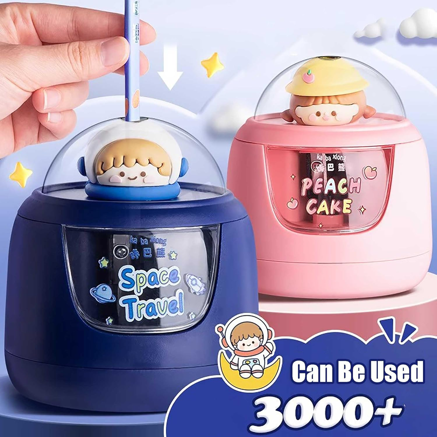 Blue Cute Portable and Safe Electric Pencil Sharpener for School Kids - Blue image number 4