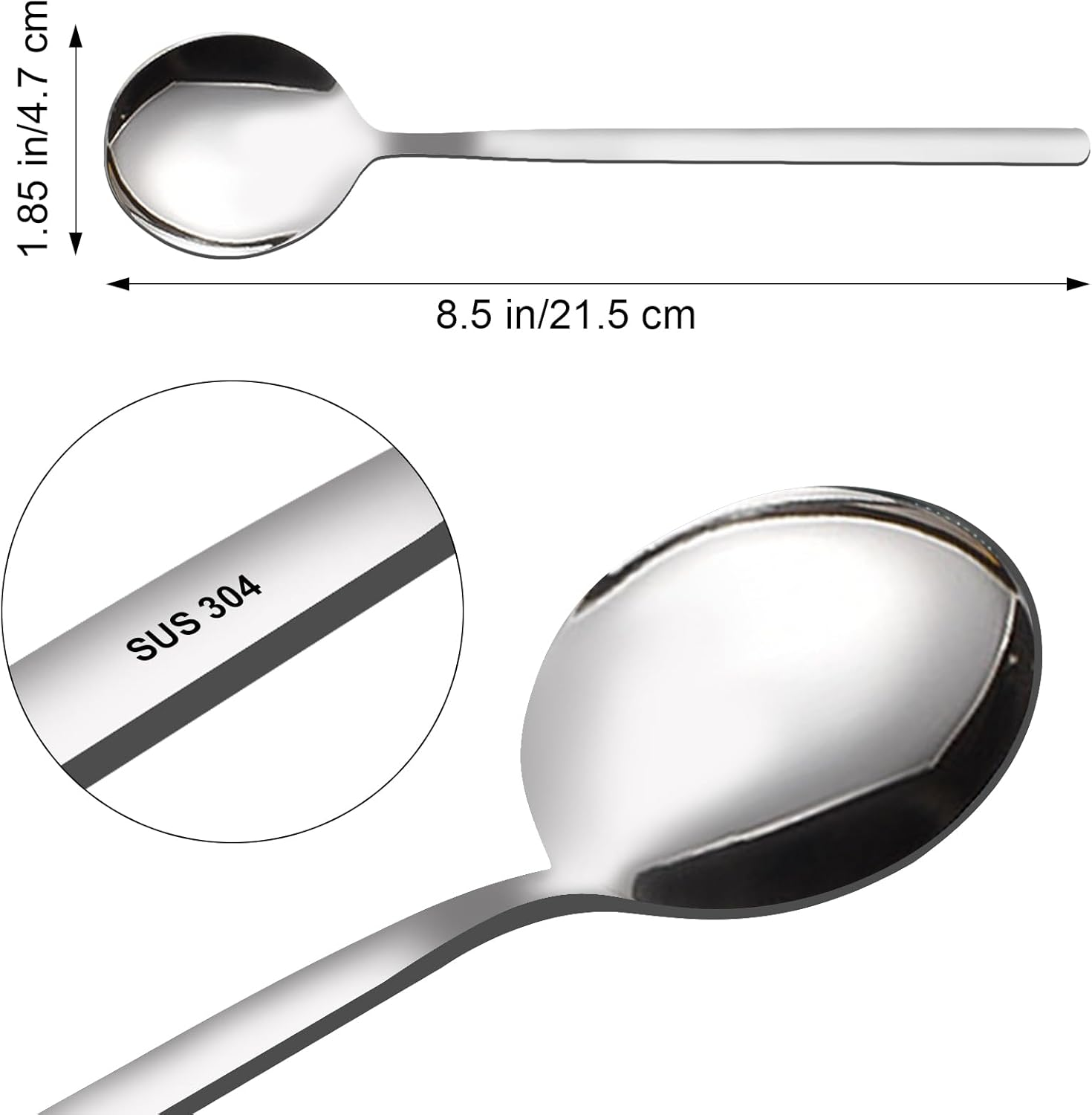 VANRA Soup Spoons Long Handle for Eating 8.5 Inch Korean Soup Spoons Set of 6 Silverware 18/8 Stainless Steel round Spoons for Soup Cutlery Set image number 6