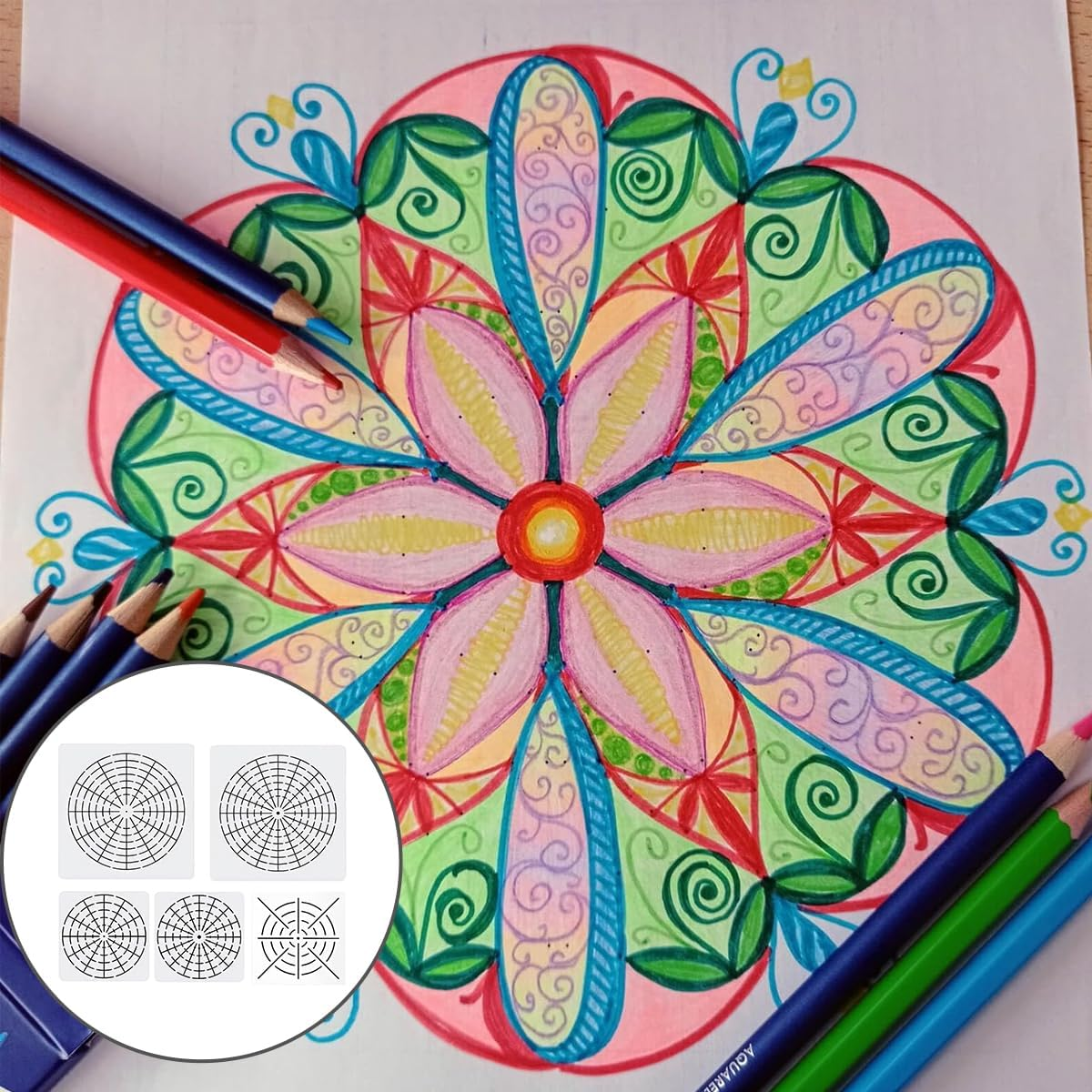 AIMALL 30 PCS Mandala Stone Painting Kit, Creative DIY Hand-Painted Mandala Stencil Set with 16/12/8/4-Segment Templates, Includes 6X6 & 8X8 Sizes