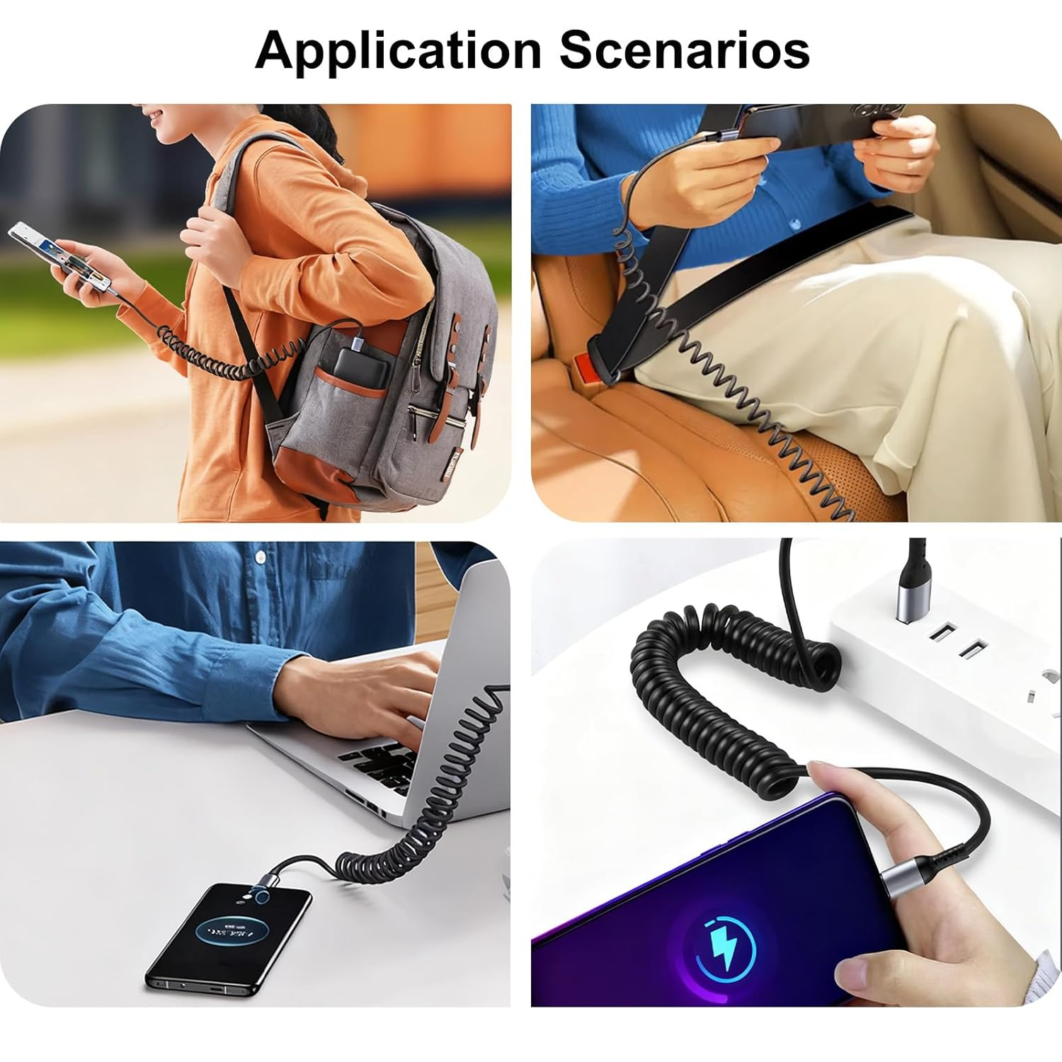 Coiled USB C Cable 120W 2-Pack, 1M USBA to USBC Fast Charging Car Cord with Extra Durability & Data Sync for Iphone 17/16/15, Galaxy S25/S24, Ipad, Macbook, Carplay and Android Auto image number 5