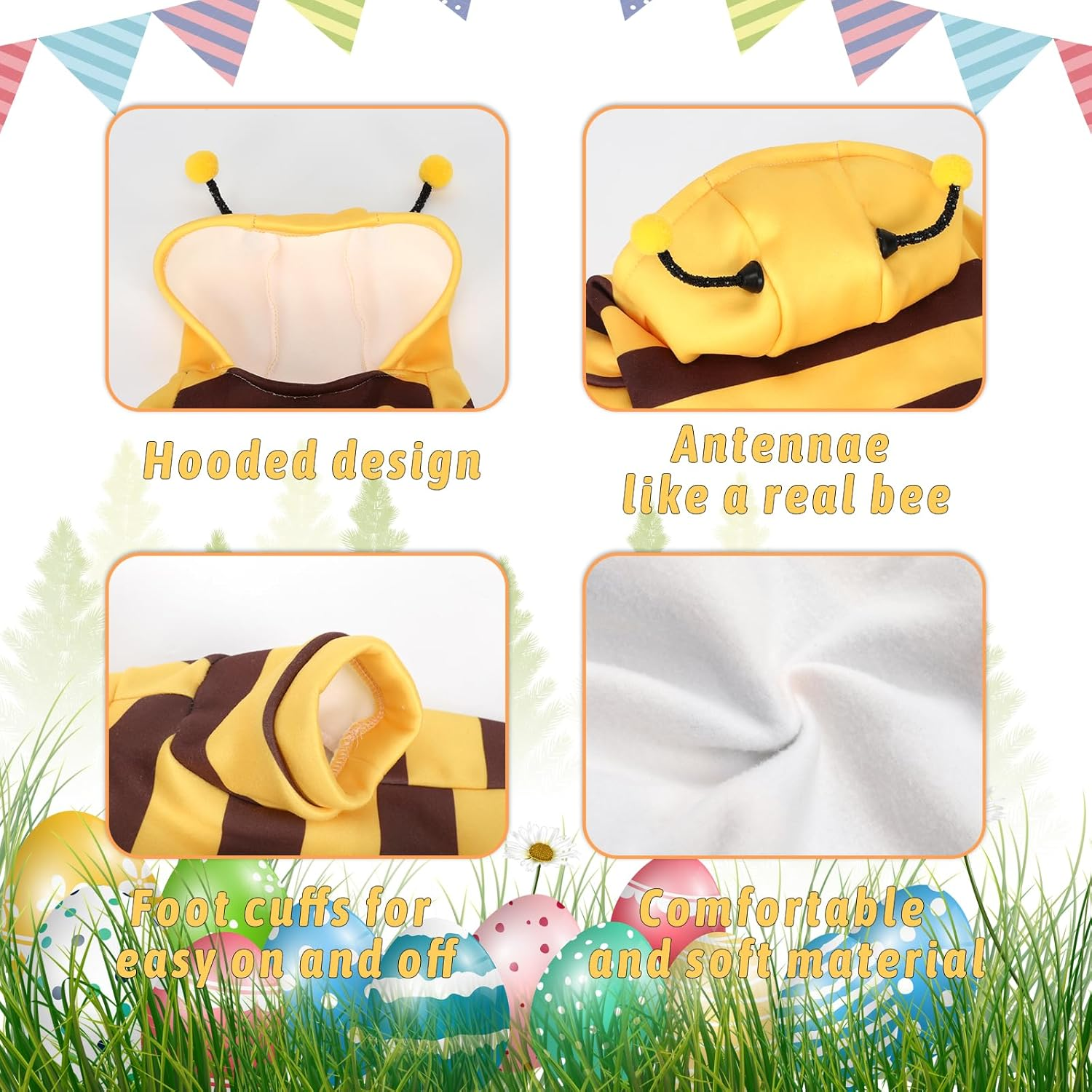 Dog Bee Costume Outfit Bumblebee Hoodie Cat Clothes Funny Dog Hooded Coat for Pet Small Medium Dogs Puppy Chihuahua Yorkie Halloween Party Cosplay, Black and Yellow (X-Large) image number 2