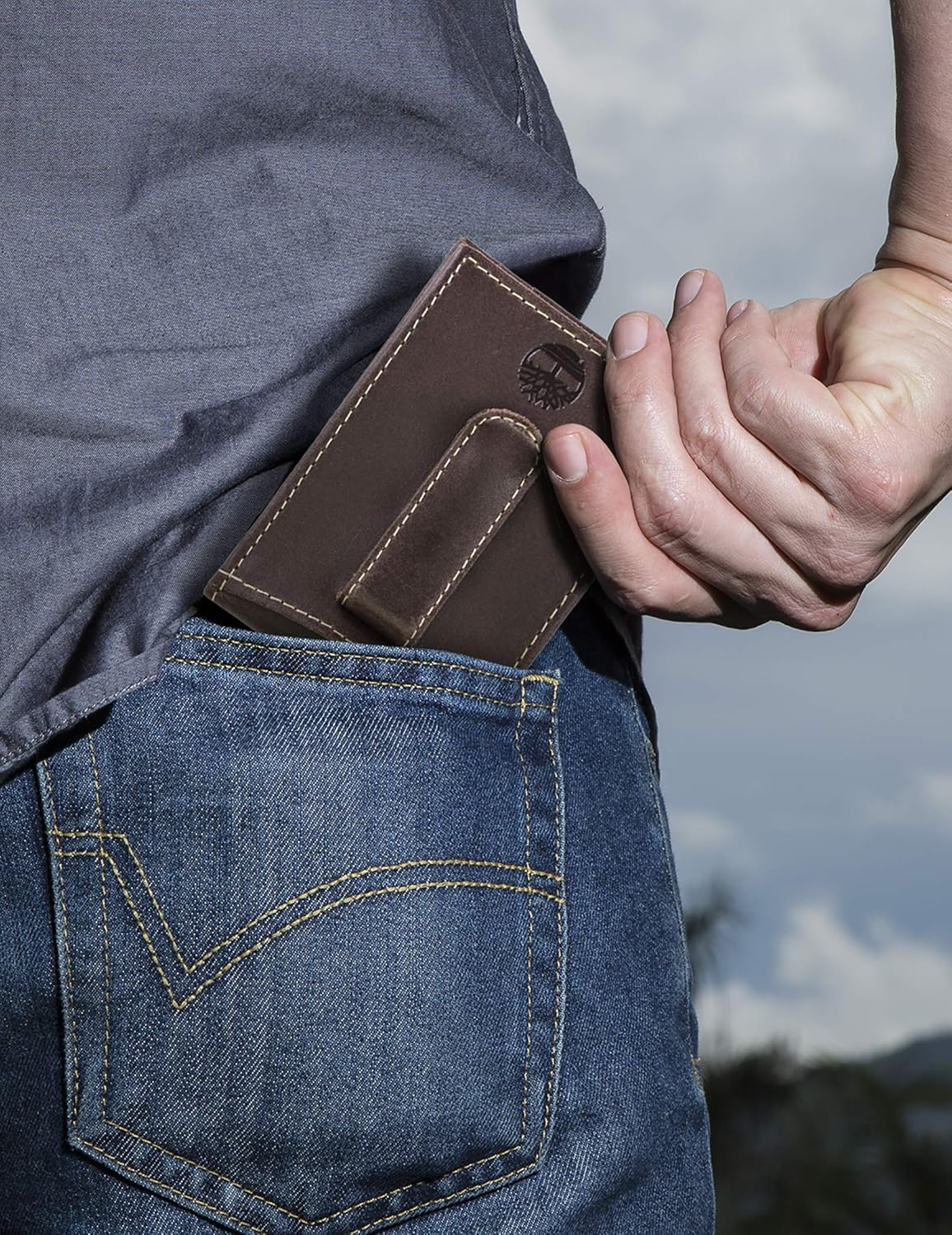 Timberland Men'S Hunter Minimalist Slim Money Clip Wallet - Brownn image number 5