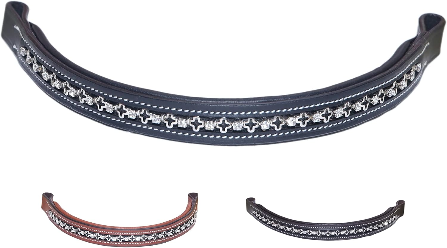 Majestic Ally Straight Crystal Padded Premium Leather English Browband for Horse Bridle