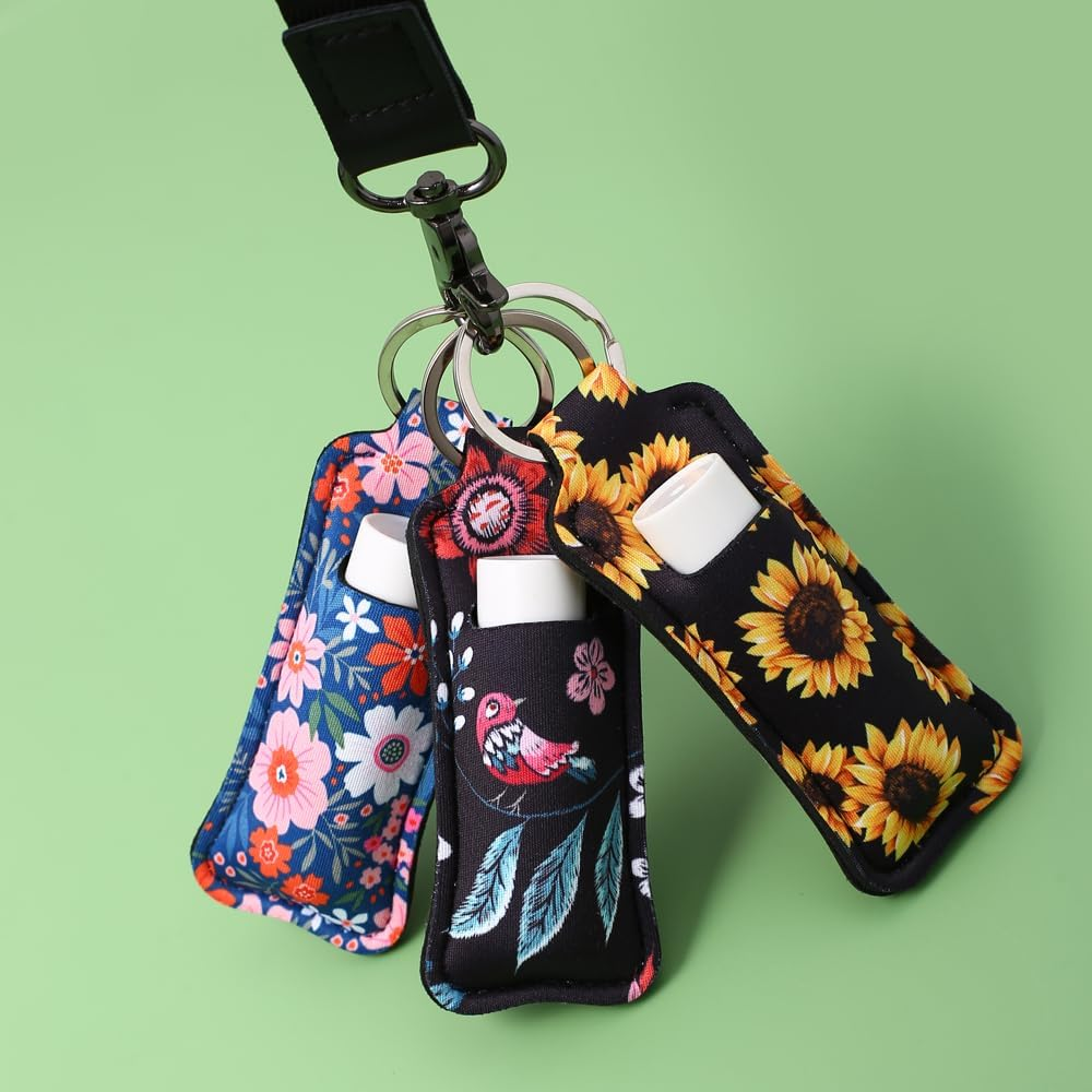 COOKOOKY Chapstick Holder Keychain Cute Lip Balm Keychain Holder with Clip, Sunflower, Large - Marble image number 3
