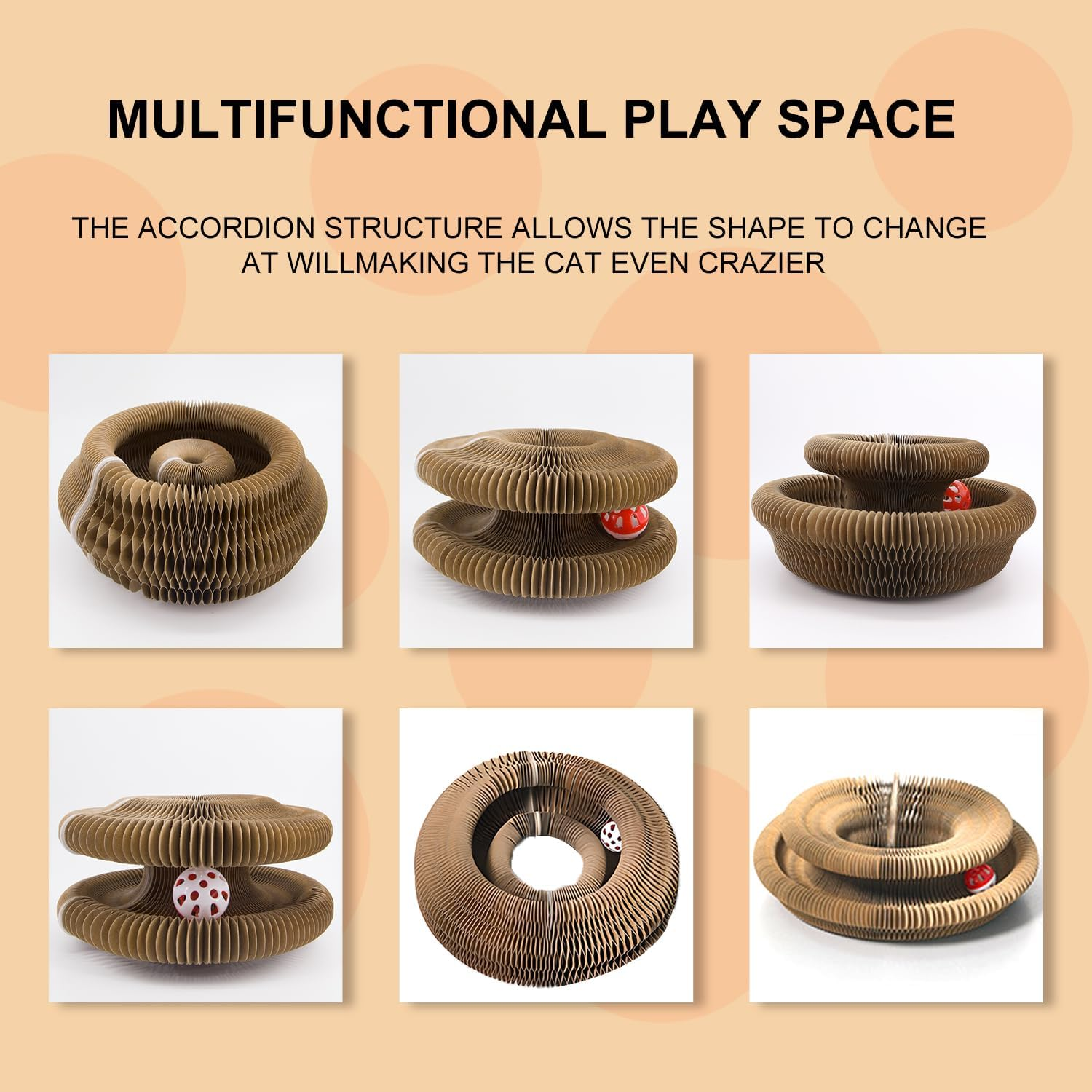 Magnetic Cat Scratchers with Bell Ball Foldable Cat Scratching Board for Cat Toys Reinforced Cardboard Cat Scratchers Can Transform Multiple Shapes Cat Toys for Indoor Cats Adult image number 5