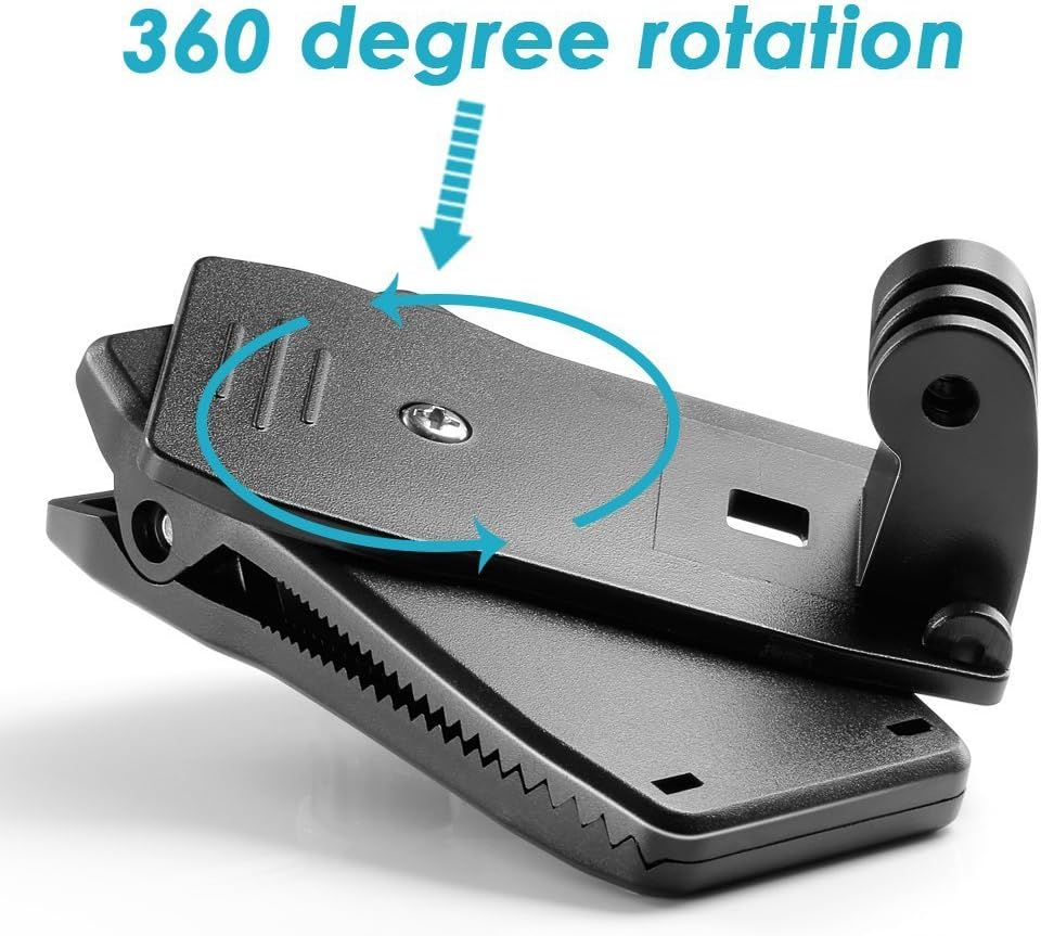 Micros2U Gopro Compatible Backpack Solid-Grip Clip Mount. Rotating Swivel 360 Degree Pivot Quick Release for Strap, Hat, Bag, Rucksack. Suitable for Hero 9 8 7 6 5 4 3, Session & Other Action Cameras