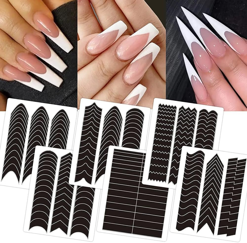 Nail Art Stickers French Minimalist Crescent Smile V-Shaped Black Nail Styling Stickers Pack of 12 image number 3