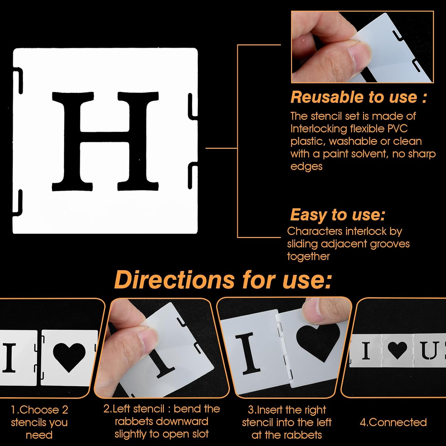 YUXIANLB 65 Pcs 1 Inch White Alphabet Letter Stencils Plastic Letter Number Symbol Interlocking Drawing Template Kit for Painting on Wood Wall Fabric Rock Signage Door Porch DIY Art Projects image number 6