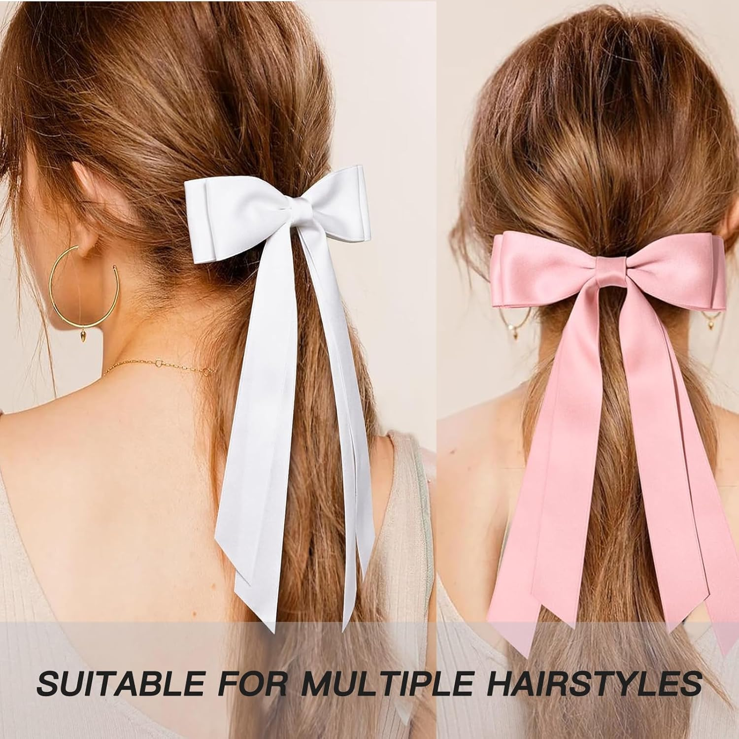 ONBPIY 6Pcs Hair Bows for Women Silky Satin Ribbon Bow Clips with Metal Alligator Clips Hair Accessories 6 Colors image number 1