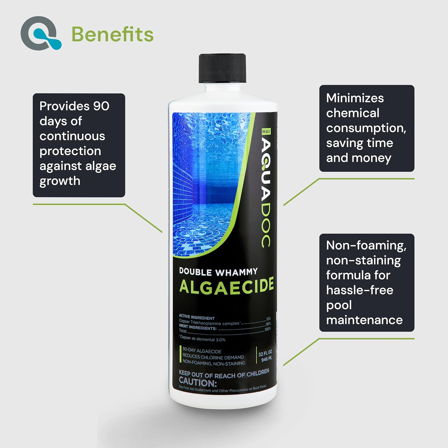 Copper Pool Algaecide for Swimming Pool - 90 Day Algaecide for Inground Pool to Prevent and Remove Pool Algae - Super Algaecide for Pool Opening - Aquadoc 32Oz image number 5