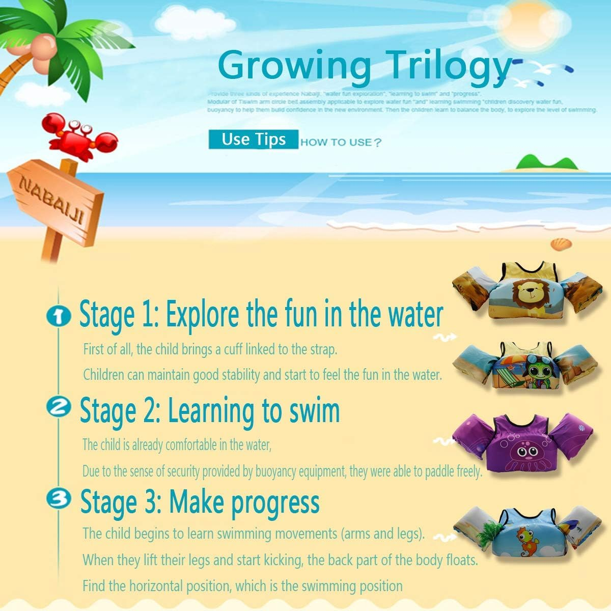 Children'S Swim Vest, SUIJIEEN Children'S Armband Life Jacket, Kids Floaties Baby Floatation Armband Swimming Training Aids for Boys/Girls 2 to 6 Years, 10 to 25 Kg image number 3