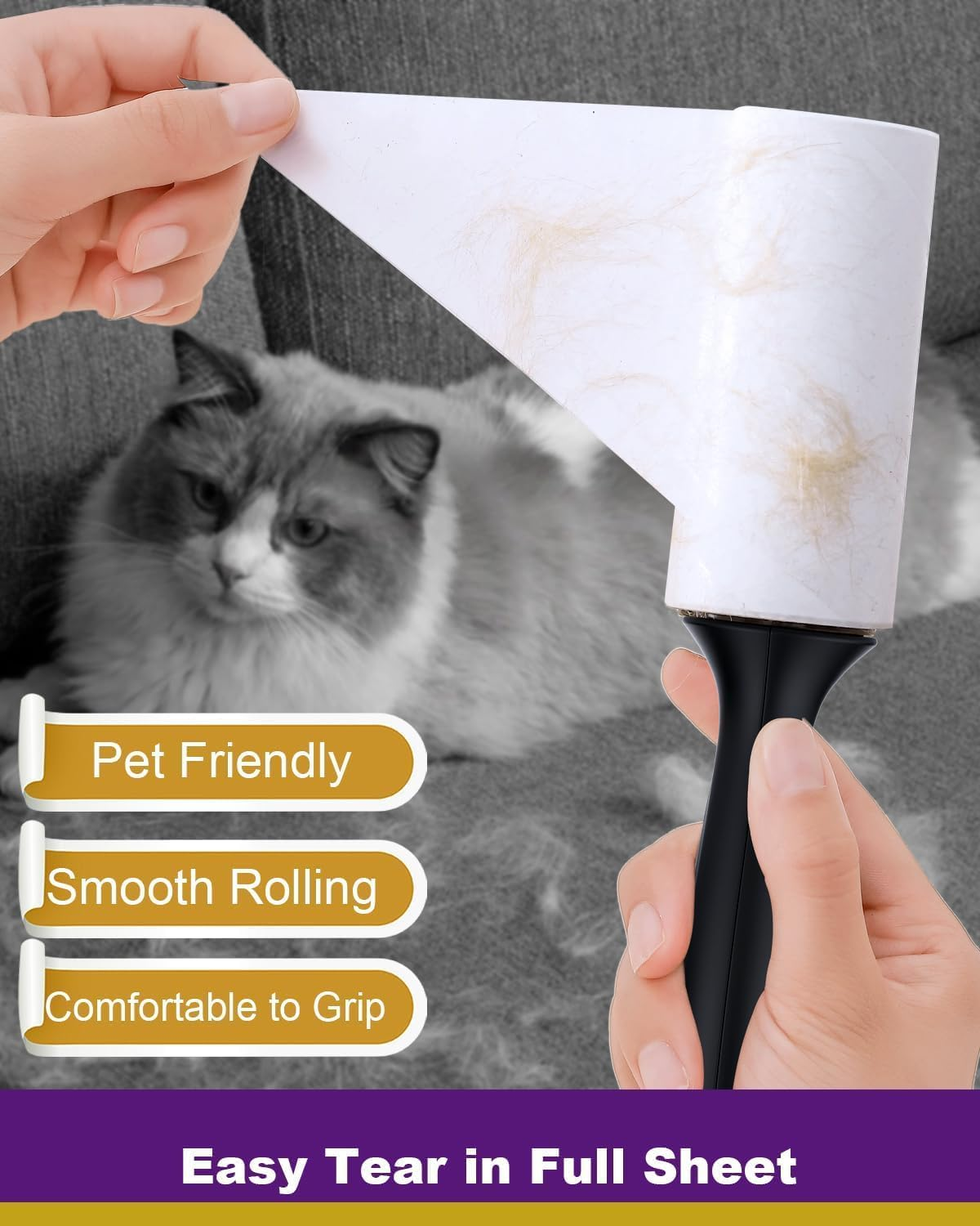 Sebtle Lint Roller, 540 Sheets Extra Sticky Pet Hair Remover Roller for Clothes Sofa Carpet Couch Sweater Furniture, Cats Dogs Pet Hair Remover, 2 Handles W/ 6 Refills image number 2