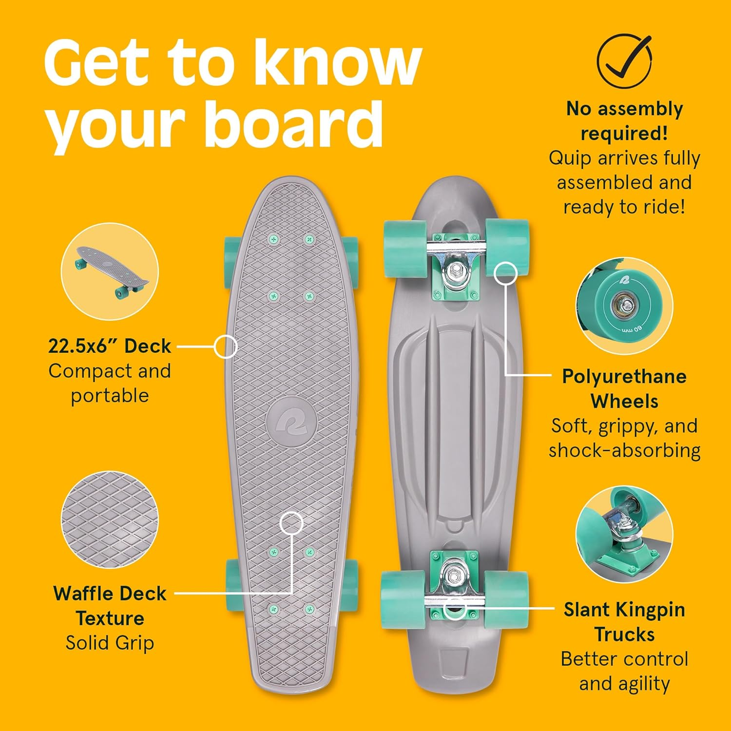 Retrospec Quip Skateboard Classic Retro Plastic Cruiser Complete Skateboard image number 1