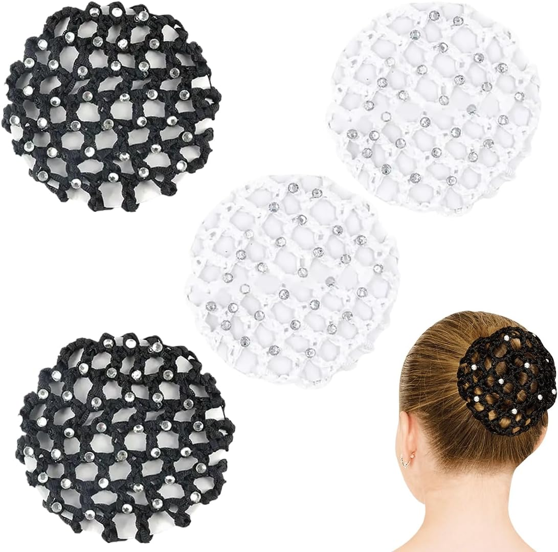 AFCJLTO Pack of 4 Net for Hair, Ballet Bun Net, Hair Nets Hairstyles, Hair Net, Bun Net Hair Net, Bun Ballet Girls, Bun Glitter, Suitable for Women and Girls (Black, White) image number 4