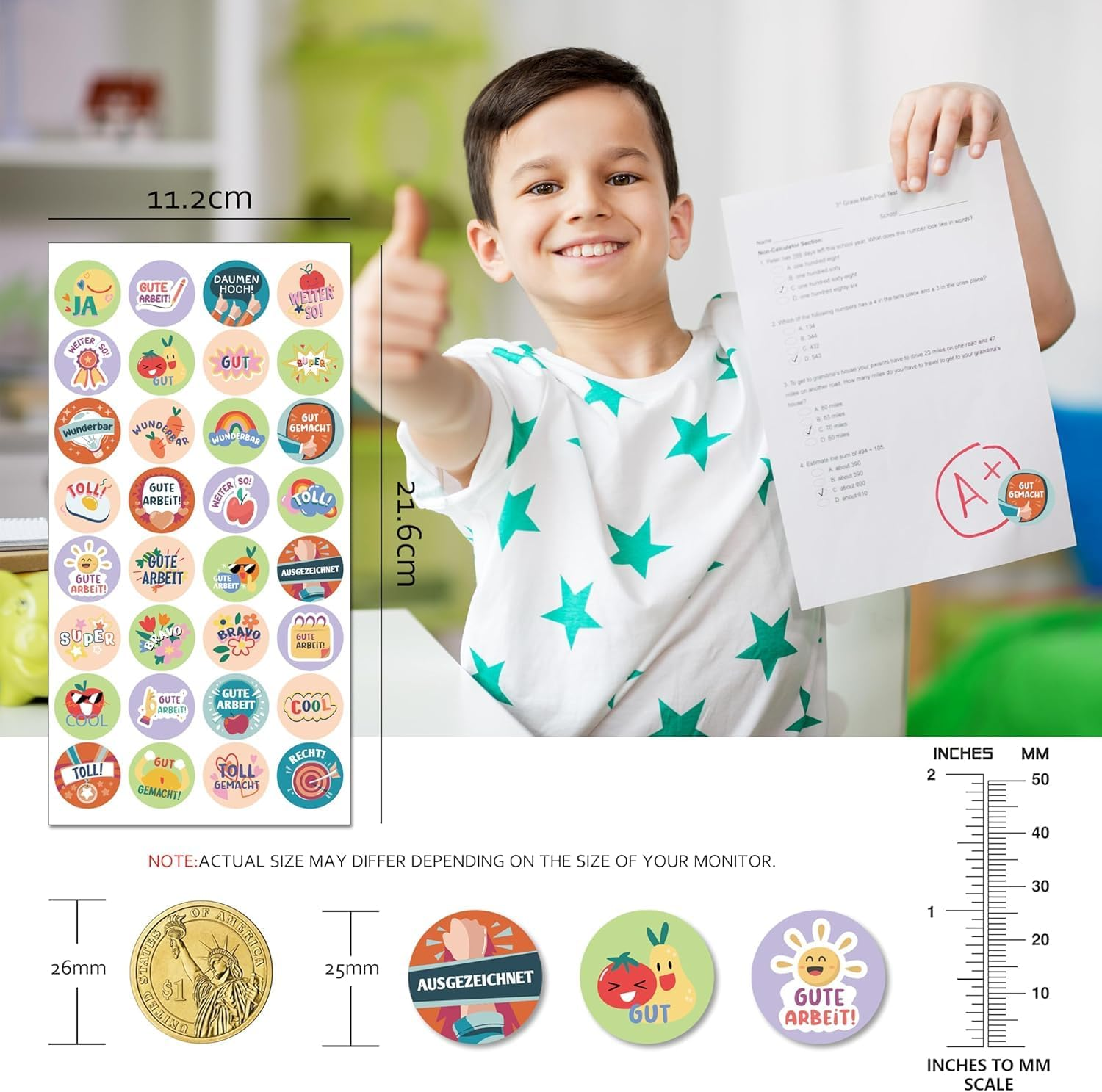 BIROYAL Pack of 1600 Reward Stickers, 25 Mm Motivational Stickers for Children, 32 Patterns Self-Adhesive Teacher Reward Stickers, German Reward Stickers for Teacher Supplies (Cartoon) image number 3