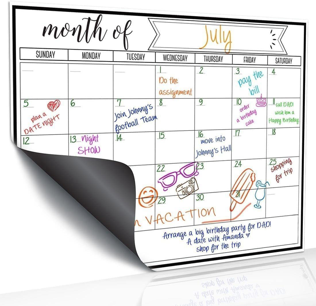 Magnetic Dry Erase Refrigerator Calendar, Large Calendar Whiteboard Monthly Planner - 2 Fine Tip Markers and Large Eraser- Planner White Board image number 5