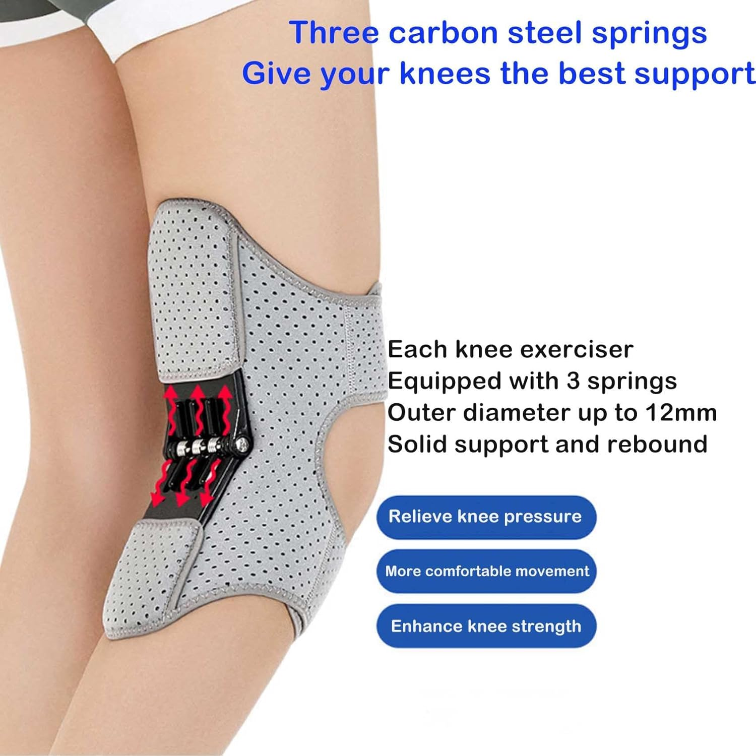 Knee Assistive Device, Knee Protection Booster, Kneebooster Brace Joint Support Spring Stabilizer, Adjustable Spring Loaded Kneebrace for Reduces Pressure on the Joint (Black, 1Pcs) image number 1