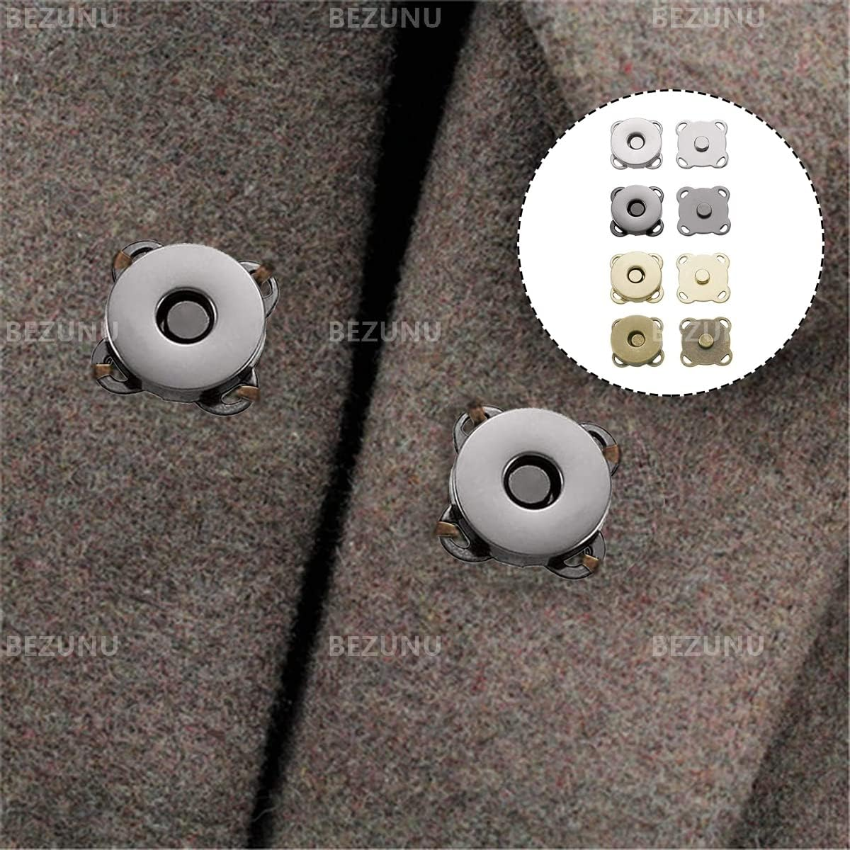 BEZANU Magnetic Button, 16 Set Plum Blossom Magnetic Sewing Clasps Snaps for Clothes, Handbag, Leather Sewing, DIY Crafts (14Mm, 4 Colors) image number 2