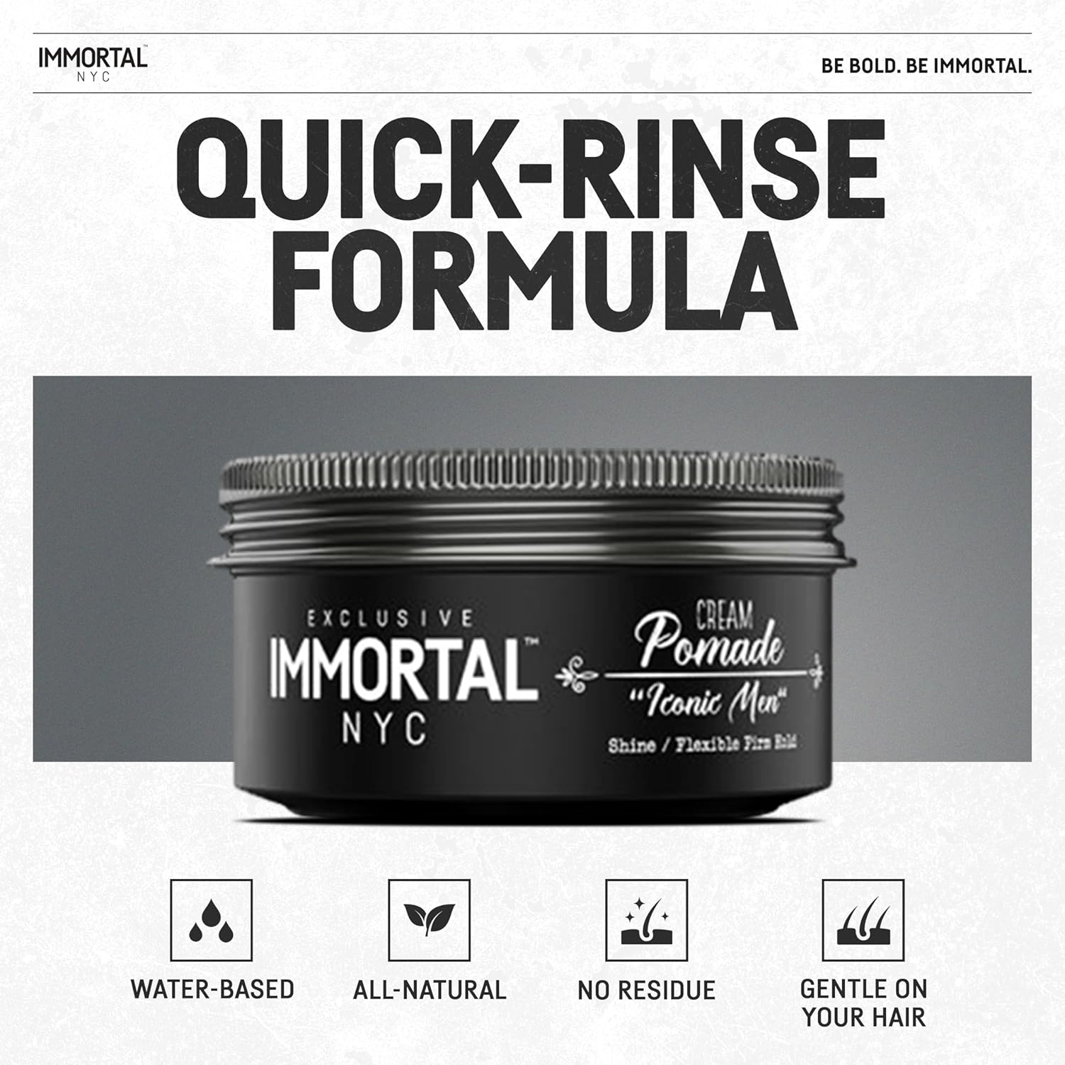 Immortal NYC Iconic Men Cream Pomade - Flex Medium/Stong Hold - Low Shine All Natural Water-Based Hair Cream Pomade for Men - No Residue, All Hair Types image number 2