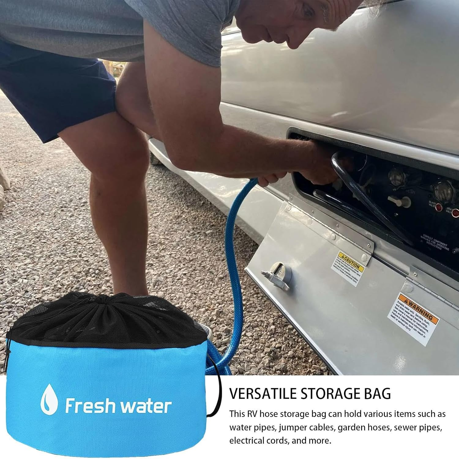 Hose Storage Bag Polyester Fiber Heavy Duty Mesh Bag 46X25Cm Caravan Camping Cable Organizer RV Equipment Storage Bags for Electrical Cords Sewer Hoses, Electrical Cords and Accessories image number 6