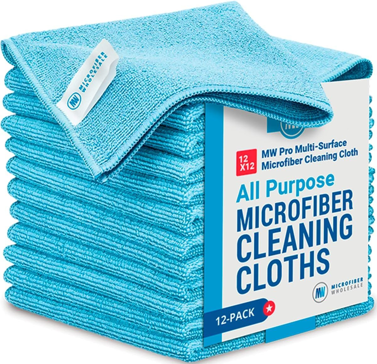 Buff Pro Multi-Surface Microfiber Towel - 12 Pack | Premium Cleaning Cloth | Clean, Dust, Polish, Absorb | Small 12"X12" (Blue)