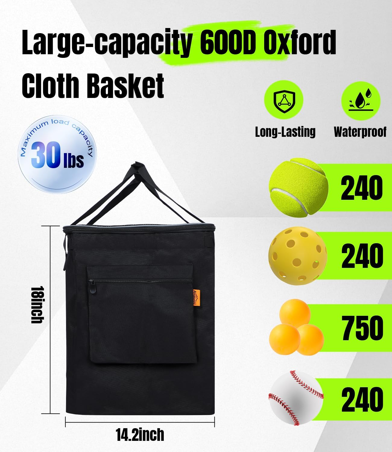 Angooni Professional Foldable Tennis Ball Cart, 2 Capacity Choices - Holds 150 or 240 Balls, Lightweight Waterproof Tennis Ball Hopper, Portable Storage Sports Teaching Cart for Practice and Matches image number 3