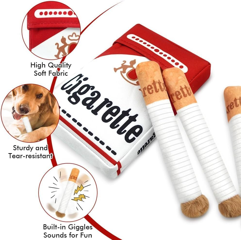Interactive Cigarettes Dog Toy, Imitate Cigar Chew Toys Interactive Giggles Plush Dog Toys, Pitbull Husky Frenchie No Stuffing Puppy Toys for Small to Medium Breed, Dog Accessories Boy Gift image number 2