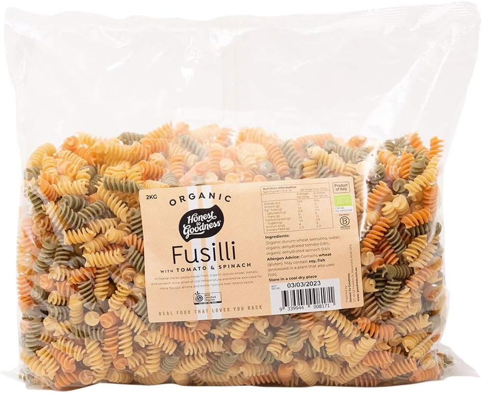 Honest to Goodness, Organic Fusilli Pasta, Tomato and Spinach, 2 Kg - Authentic Italian Pasta Made the Traditional Way, Crafted with Care, Offering a Unique Flavour. image number 1