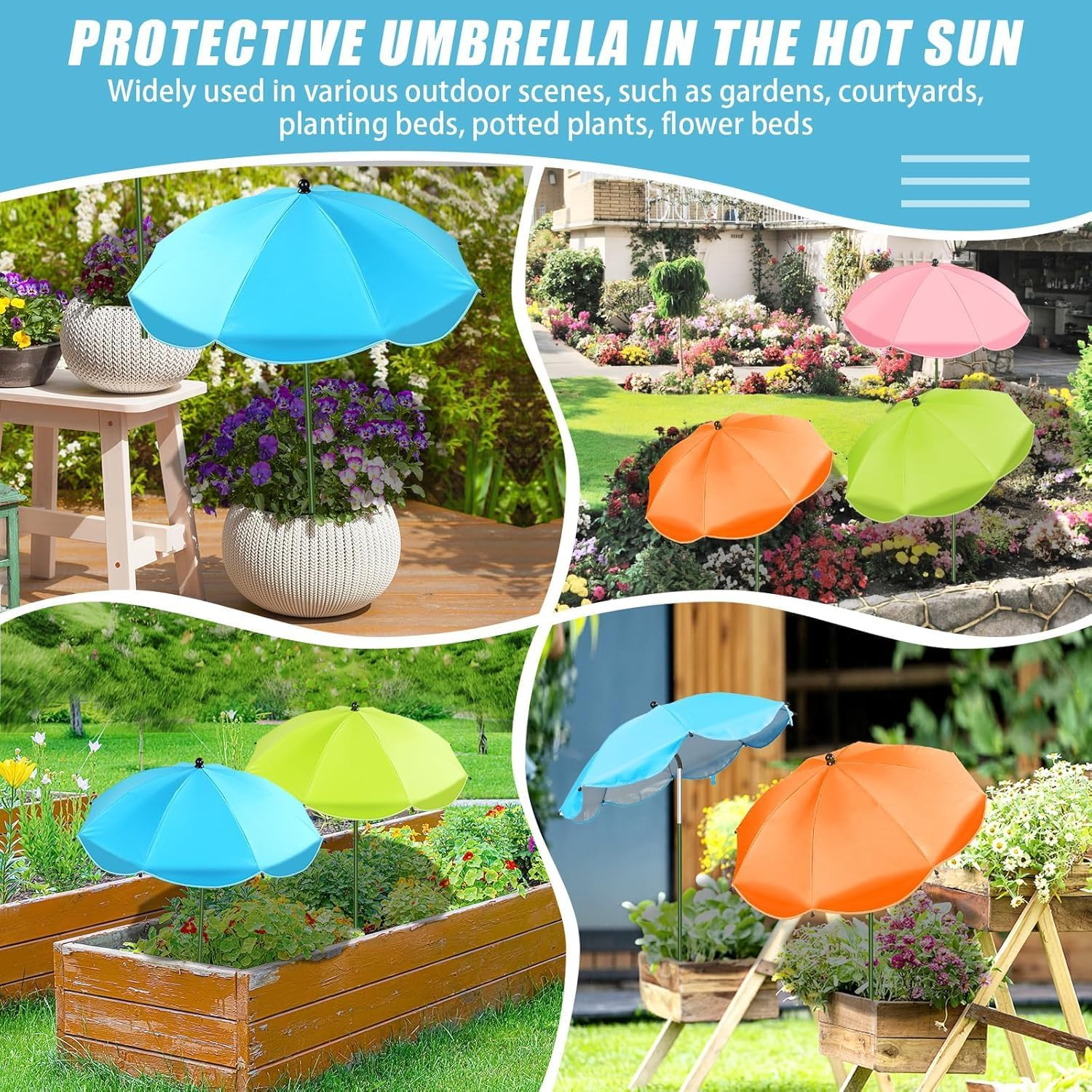 Plant Umbrellas for Outdoor Plants, 4 Pack Upgraded 26" Larger Garden Umbrella Shade with Adjustable Angle, 43.4" Higher Sun Shade, Potted Plant, Garden Beds image number 2