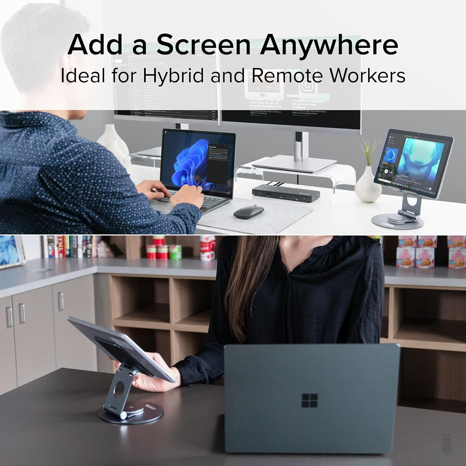 Plugable Swivel Tablet Stand Holder, 360&deg; Rotating Base Tablet Holder for Phones and Tablets up to 12.9", Adjustable and Foldable Ipad Stand for Desk, POS, Kitchen, Drawing (PT-STAND1) image number 3