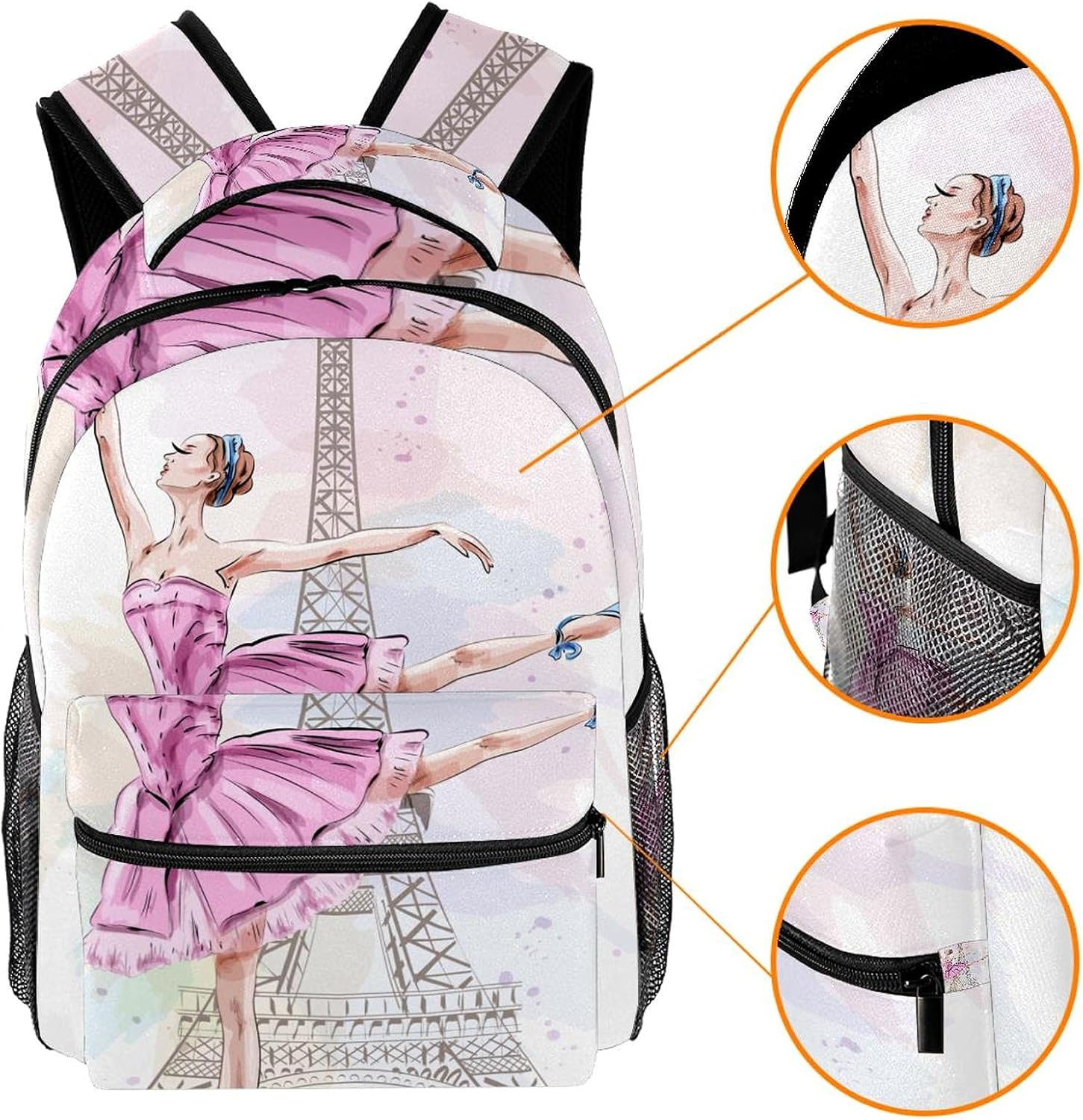 Ballerina Posing and Dancing on Eiffel Tower Backpack Students Shoulder Bags Travel Bag College School Tote Backpacks image number 5