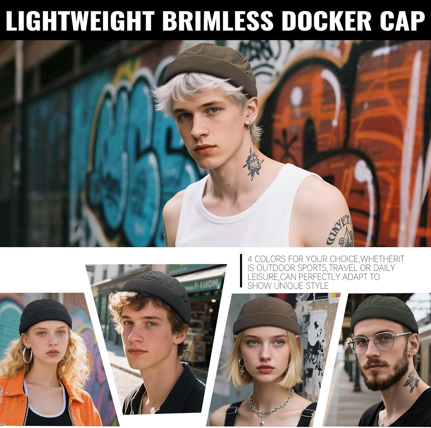 Clakllie Lightweight Docker Hat Brimless Hats Quick Dry Beanie Skull Cap Water Resistant Rolled Cuff Retro Sailor Cap image number 1