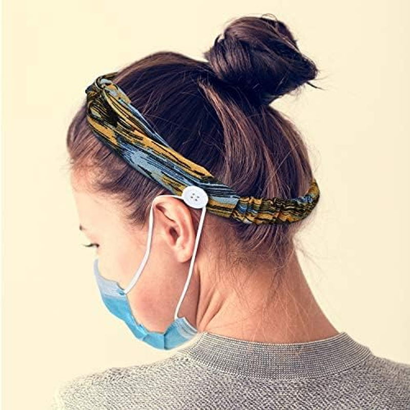 WILLBOND 12 Pieces Headbands with Buttons for Mask Women Button Hair Band for Nurses Doctor Protect Ears, Boho Stretchy Cross Knotted Headband Elastic Yoga Sports Headbands Non Slip Turban Headwrap image number 4