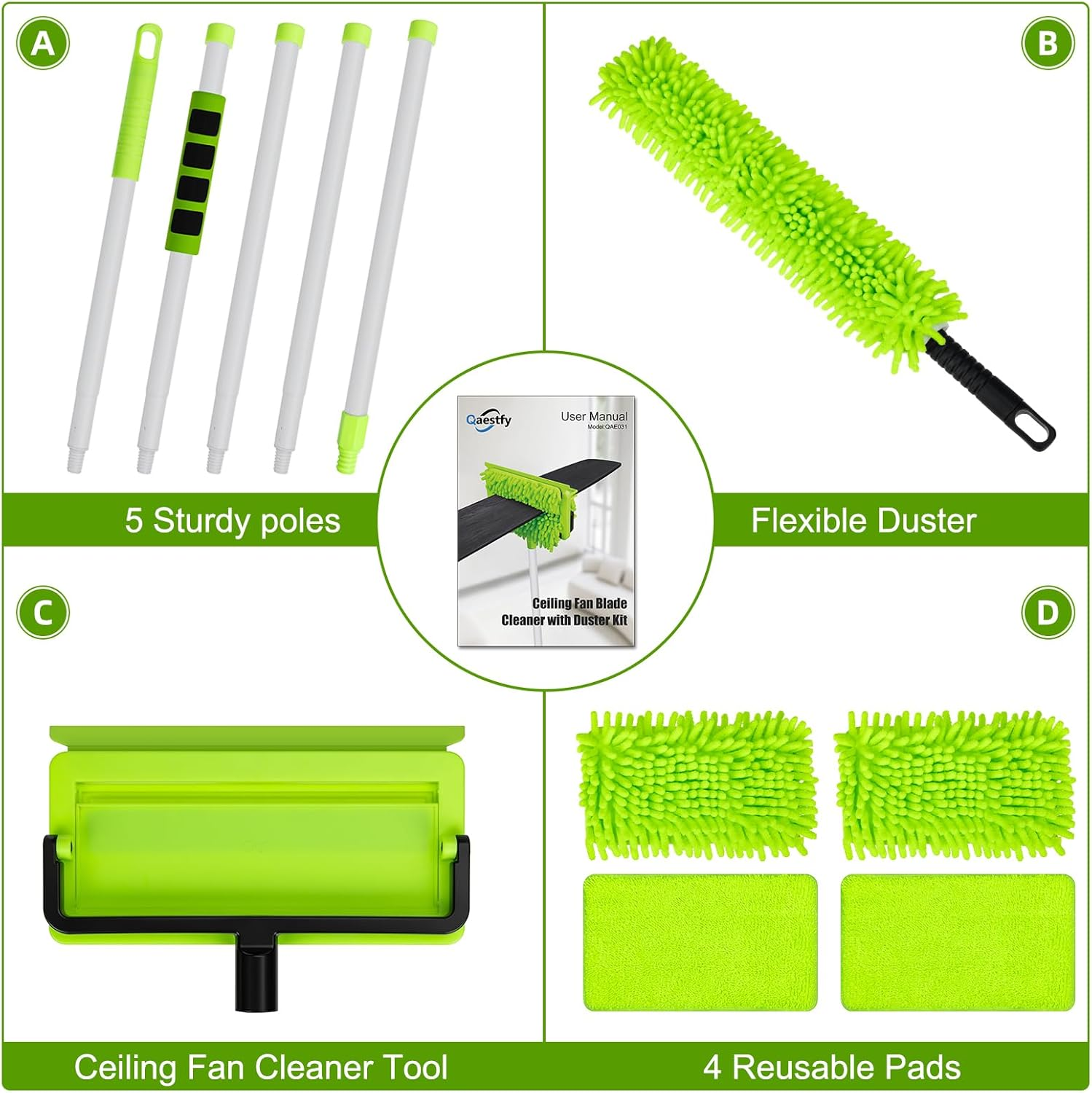 Ceiling Fan Cleaner Duster with 75'' Extension Pole, Flexible Fan Duster for Ceiling Fan Blades, Reusable Cleaning Tool for High Ceiling Fan, Skinny Duster for Tight Spaces image number 6