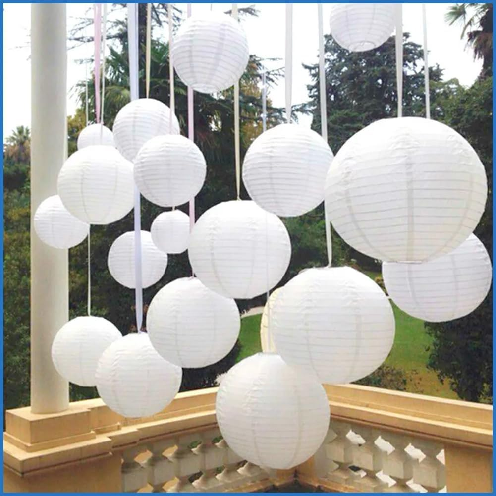 Paper Lanterns, Pack of 5 White Lanterns, Outdoor Weatherproof, Lanterns, Outdoor, Hanging round White Paper Lantern, Lampshade Paper, for Birthday, Baby Shower, Wedding, Party, Garden Decoration image number 4