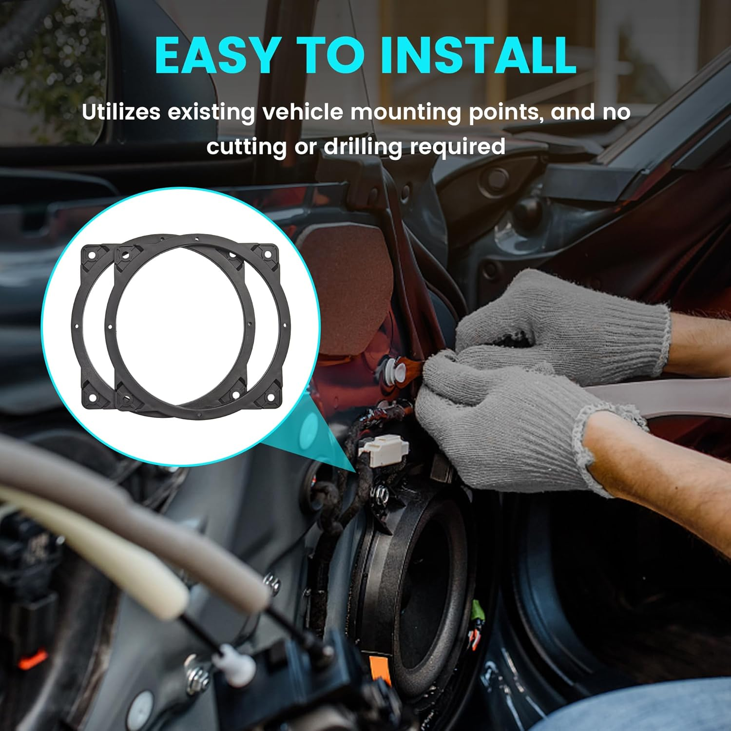 Nuith 6.5 Inch Front Door Speaker Adapter Spacer Ring Fit for 2006-2020 Hyundai Sonata/Azera/Santa Fe/Kia 2011-2020, 6.5"-6.75&rdquo; Speaker Adapter Brackets for Aftermarket Speaker Installation image number 5