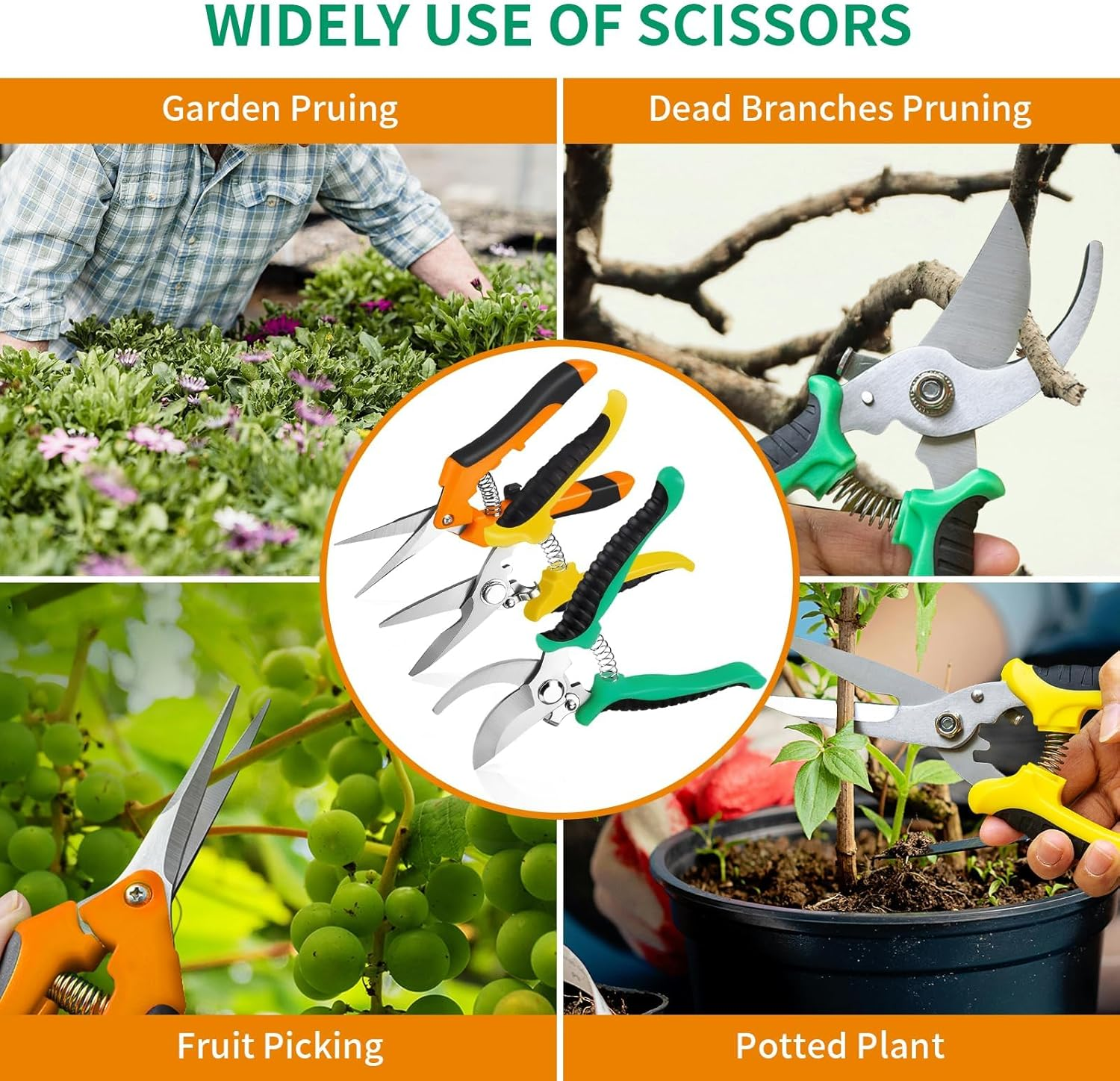 3 Pack Garden Pruning Shears, XICEN Stainless Steel Blades Handheld Pruners Set with Gardening Gloves, Handheld Scissors, Heavy Duty Garden Bypass Pruning Shears, Tree Trimmers Secateurs, Hand Pruner image number 2