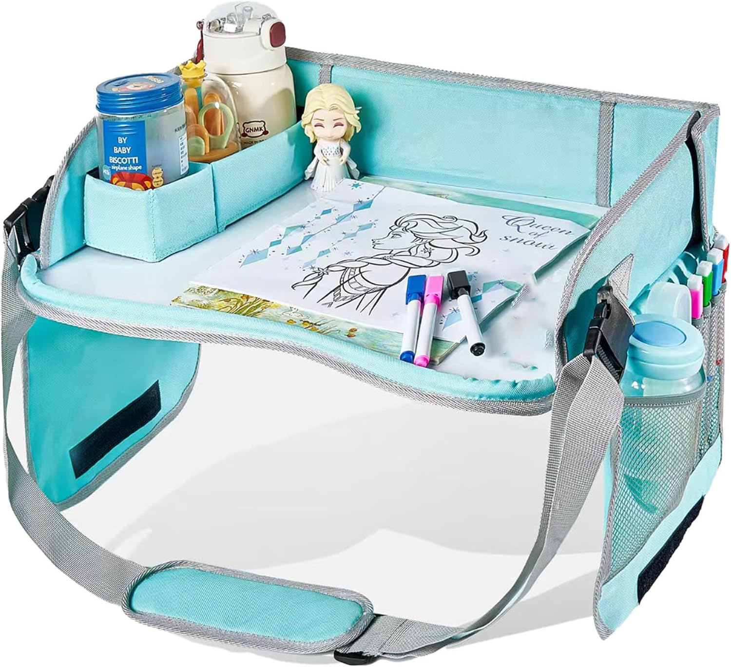 Kids Travel Tray Portable Foldable Car Seat Organize with Toddler Carrier Play Activity Table Booster Chair Travel Essentials Desk (Green)