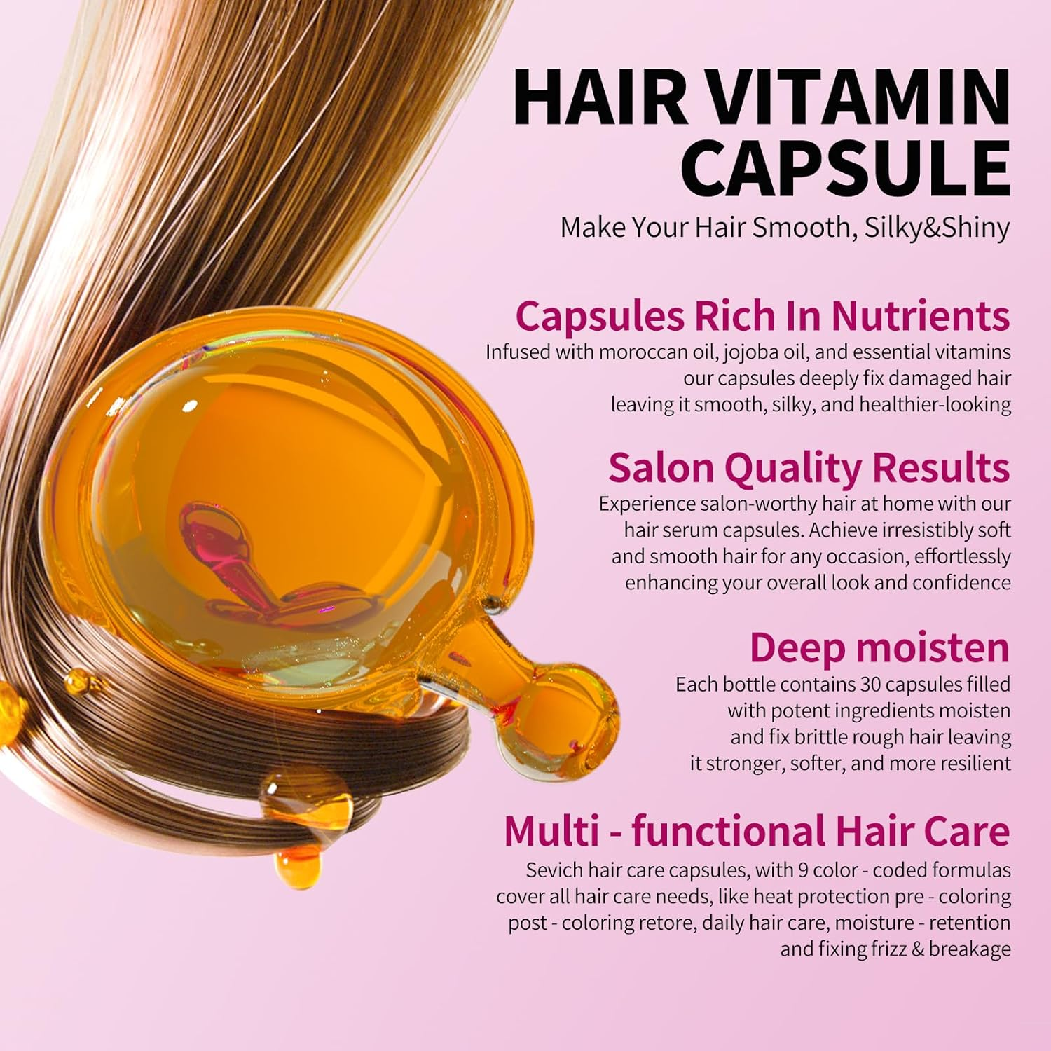 SEVICH Hair Vitamin Serum Capsule - Hair Moisturizing Essence Formula, with Vitamins a C E Vitamin B5, Argan Macadamia Avocado Oils, Repair Damaged Hair image number 6