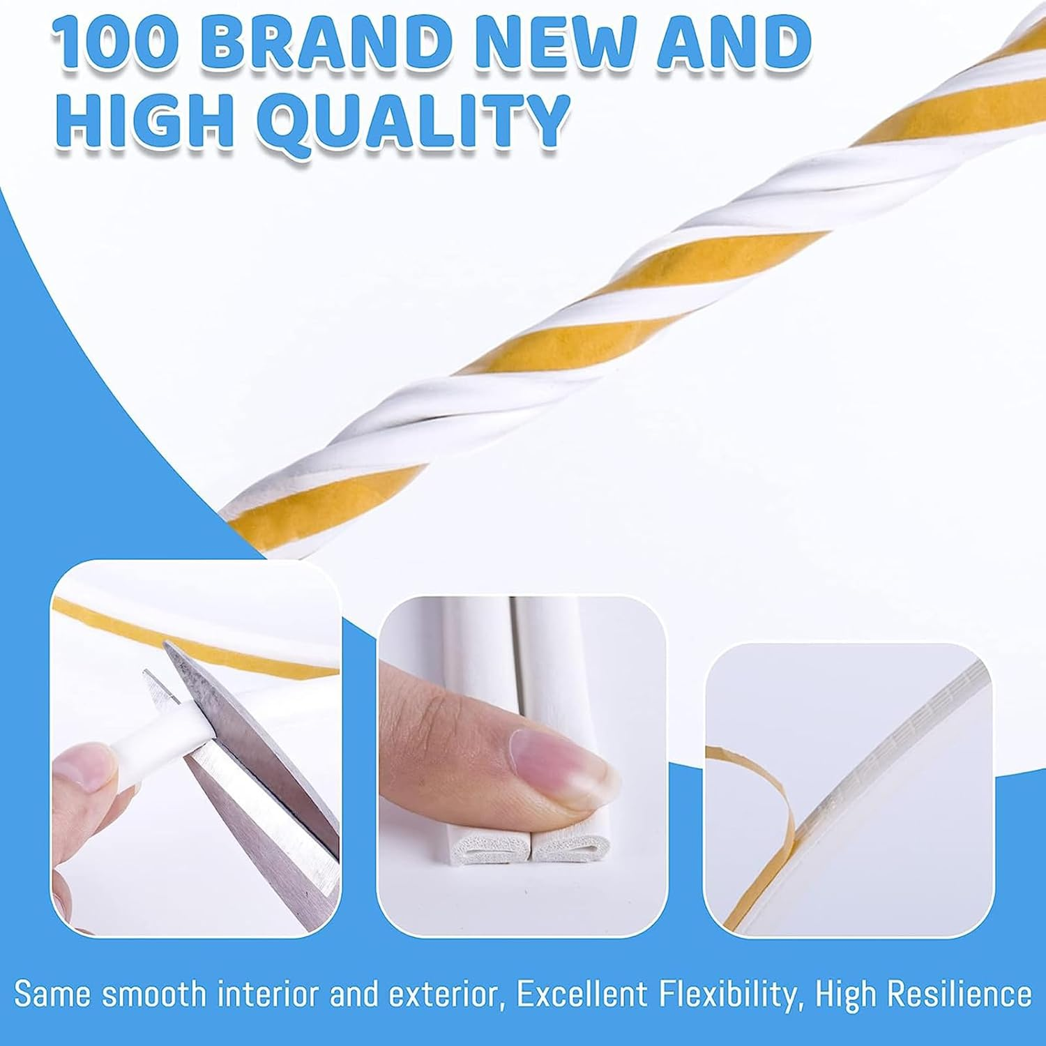 Door Weather Stripping, 20Ft Door Seal Strip,Anti-Collision Sealing Strips,Sealing Tape for Doors Windows,Self Adhesive Rubber Foam Seal Strip Sound Insulation D Type Weather Strips (White)