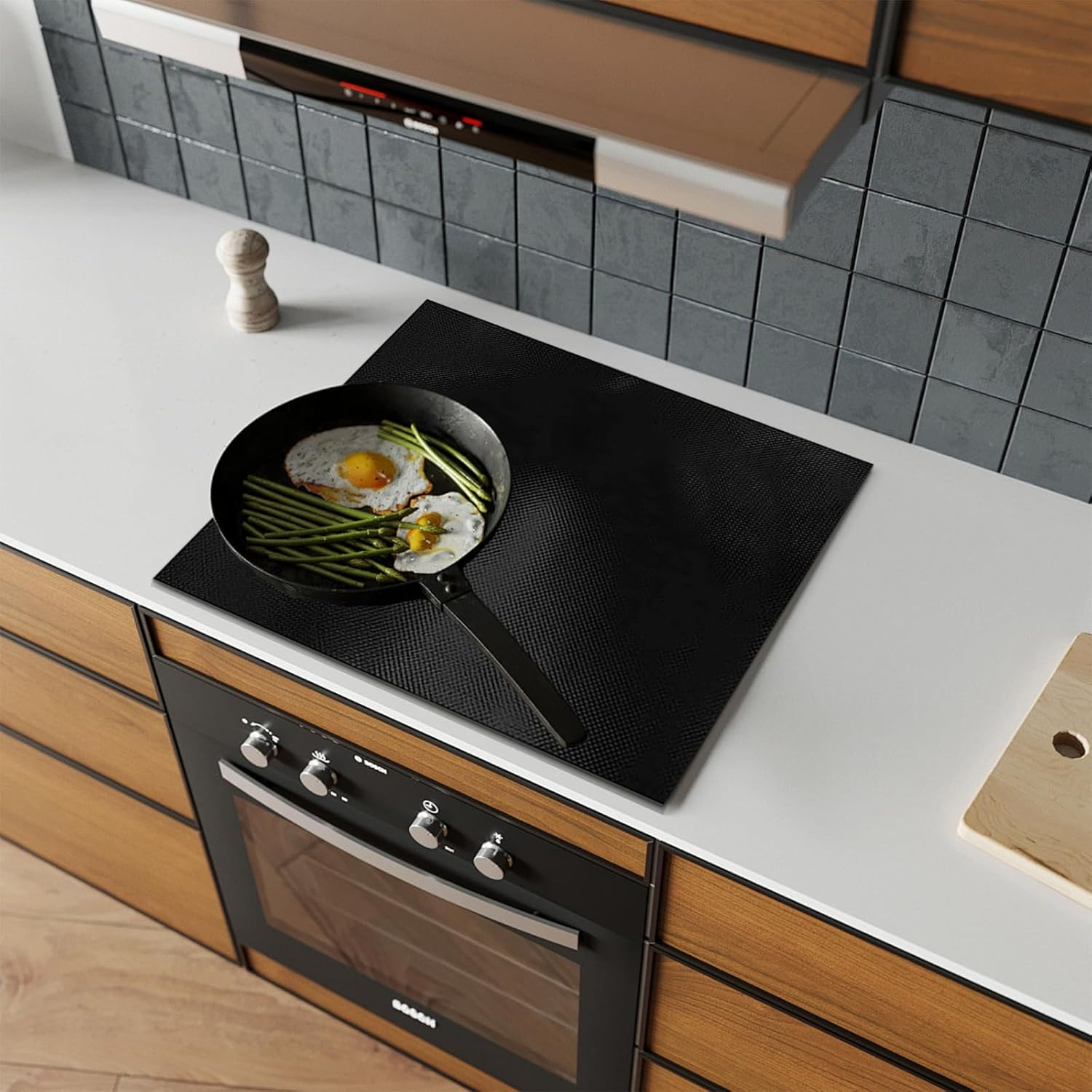 Westch 40X60Cm Large Induction Protective Mat, Silicone, Non-Slip, Heat-Insulated, Black, Induction Hob Protector, Induction Mat image number 2